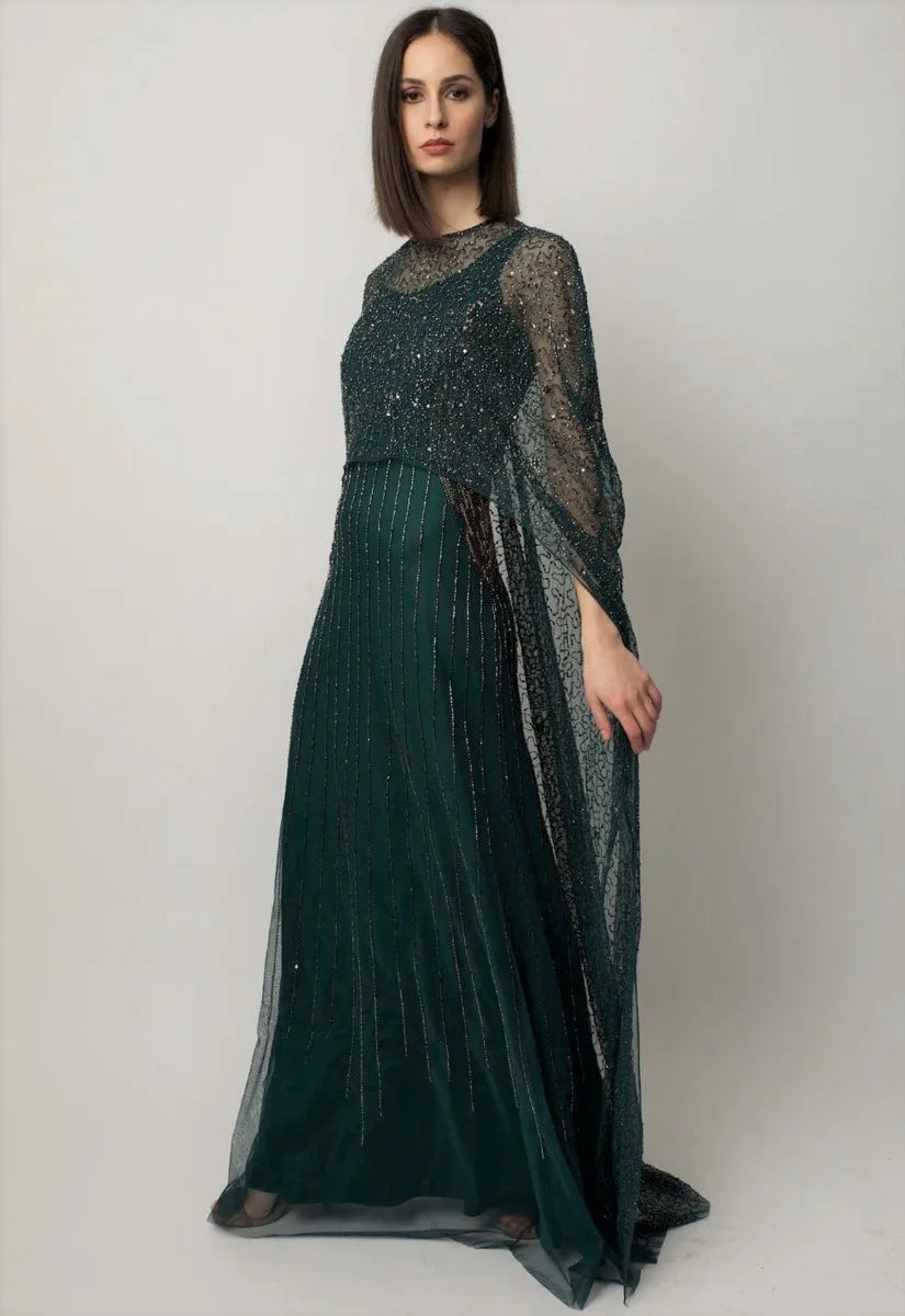 Raishma Green Melony Cape Gown