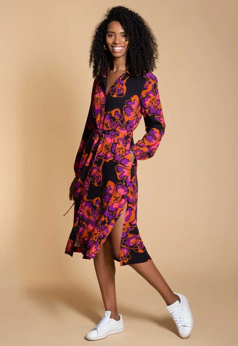 Hide the Label Black Acacia Print Midi Dress