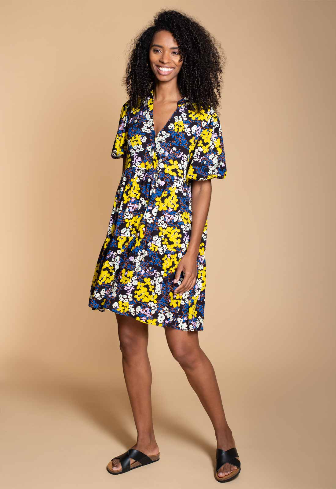 Hide The Label Yellow Lilium Floral Mini Dress-0