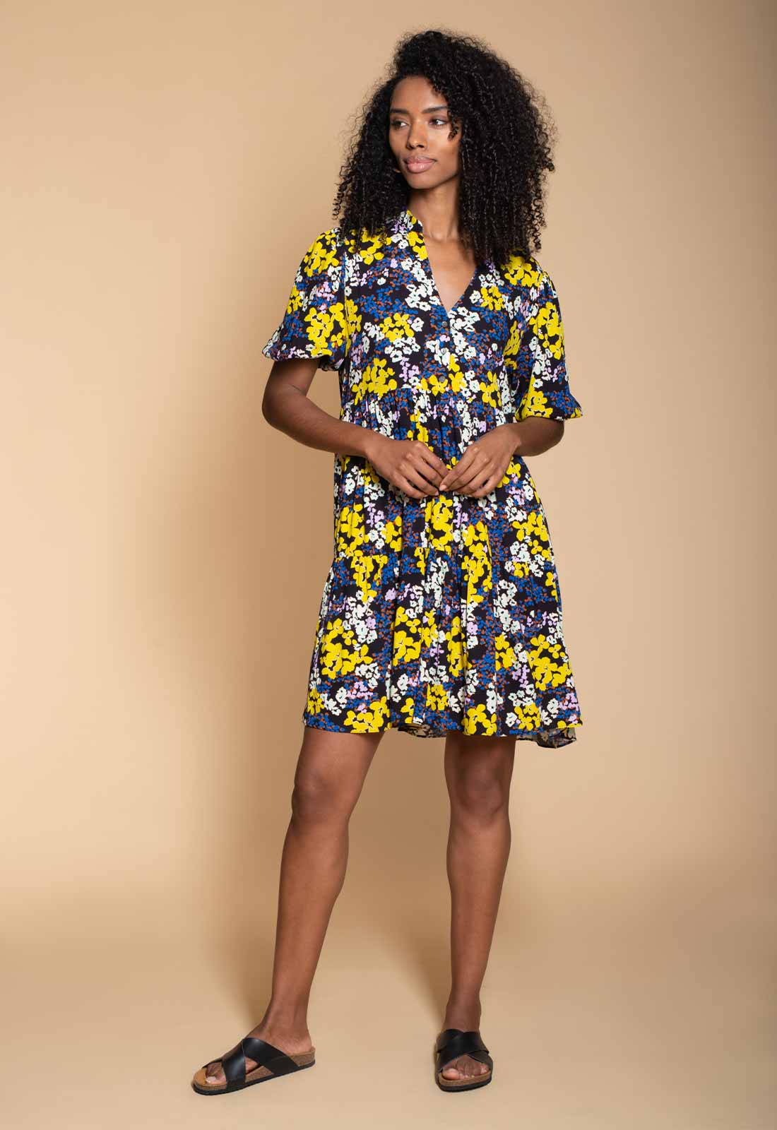 Hide The Label Yellow Lilium Floral Mini Dress-114565