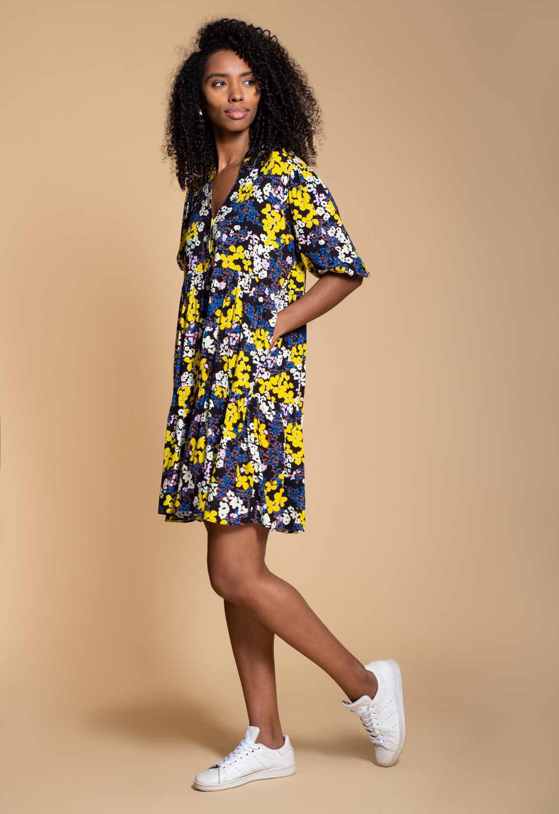 Hide The Label Yellow Lilium Floral Mini Dress-114570