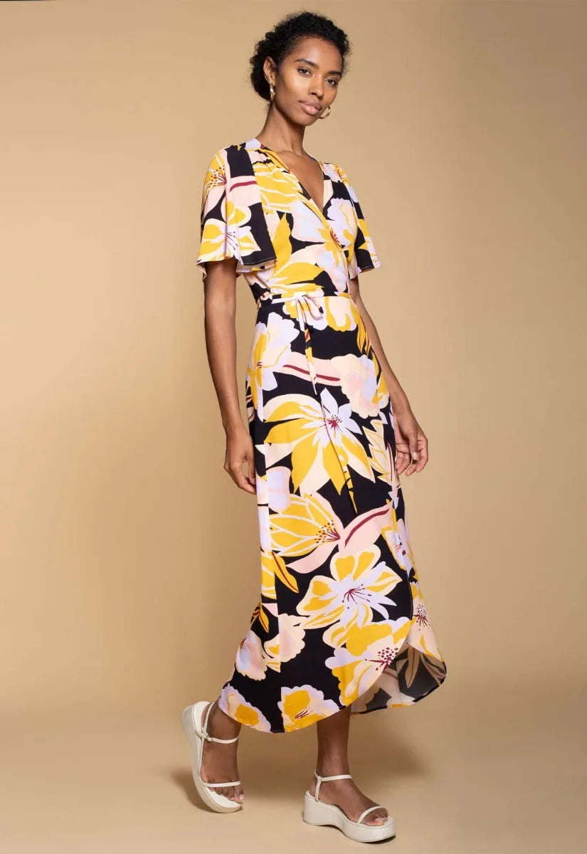 Hide The Label Yellow Rosa Print Maxi Dress