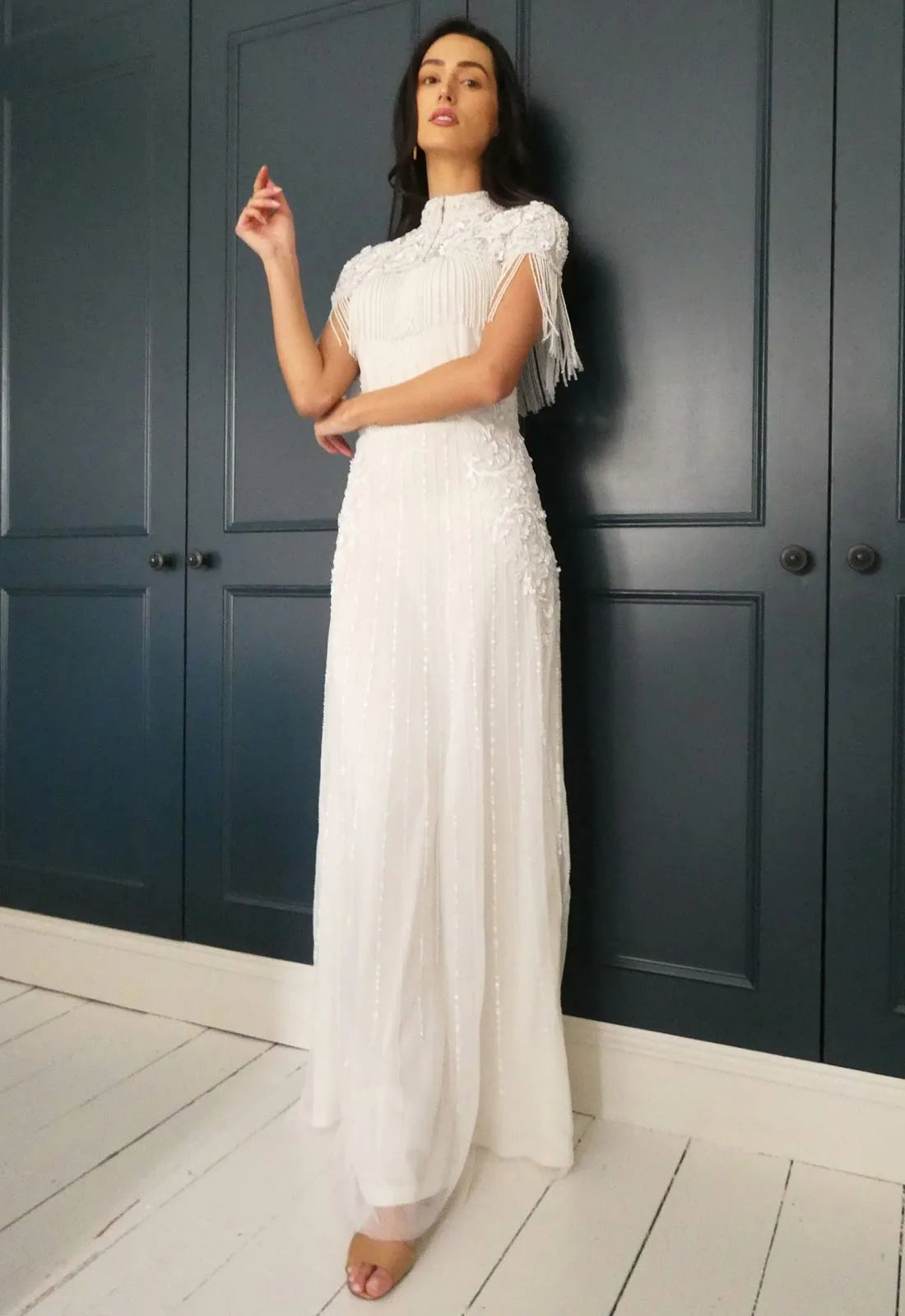 Raishma Couture White Mirabelle Embellished Maxi Dress-112598