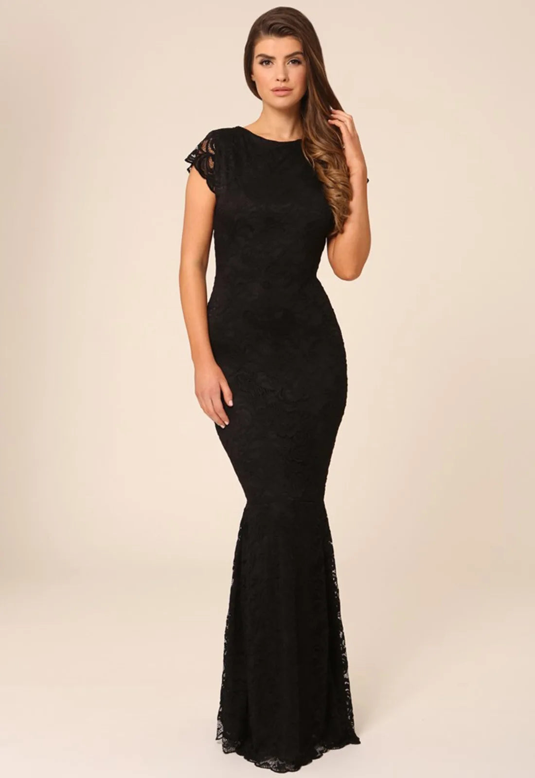 Urbann-Vibe Backless Lace Maxi Dress For Women Slim Fit With Waist Tie And Ruffled Lace