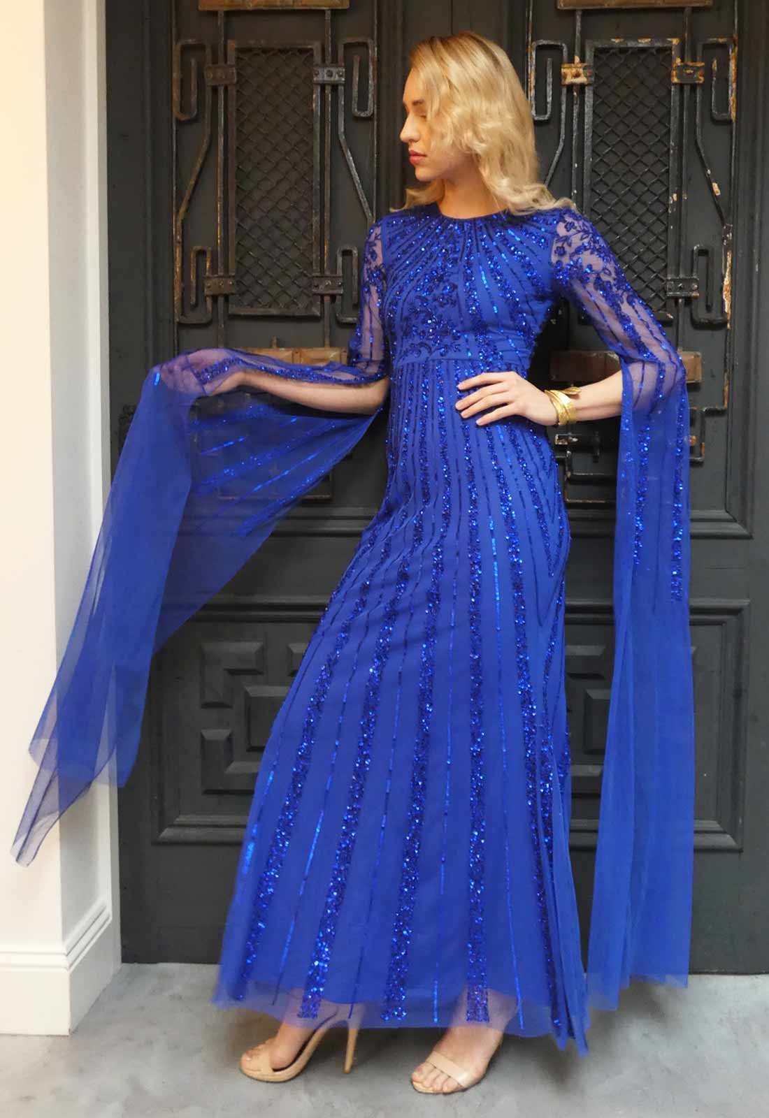 Raishma Couture Blue Myka Embellished Maxi Dress-112618