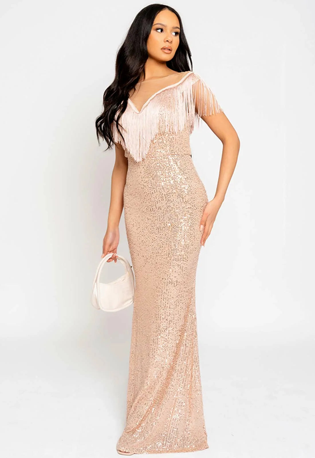 Nazz Collection Rose Gold Kendal Sequin Maxi Dress-112069