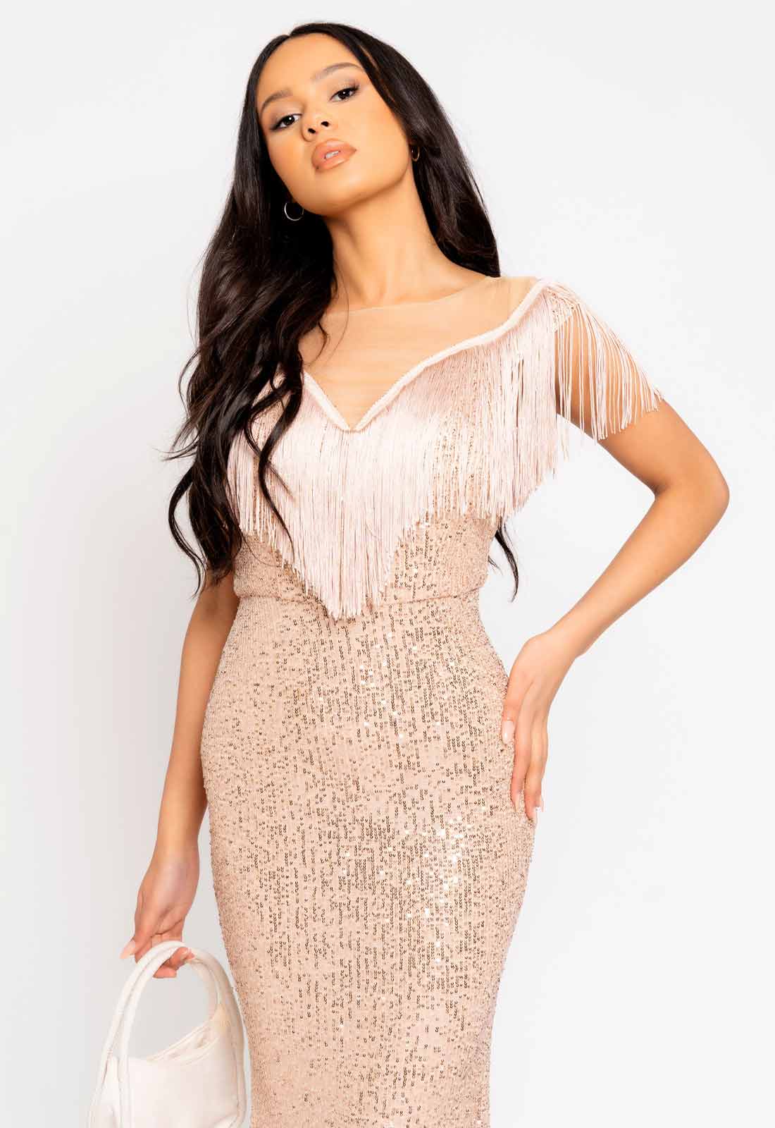 Nazz Collection Rose Gold Kendal Sequin Maxi Dress-112096