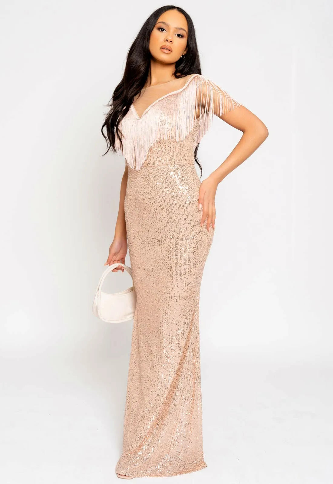 Nazz Collection Rose Gold Kendal Sequin Maxi Dress-112095