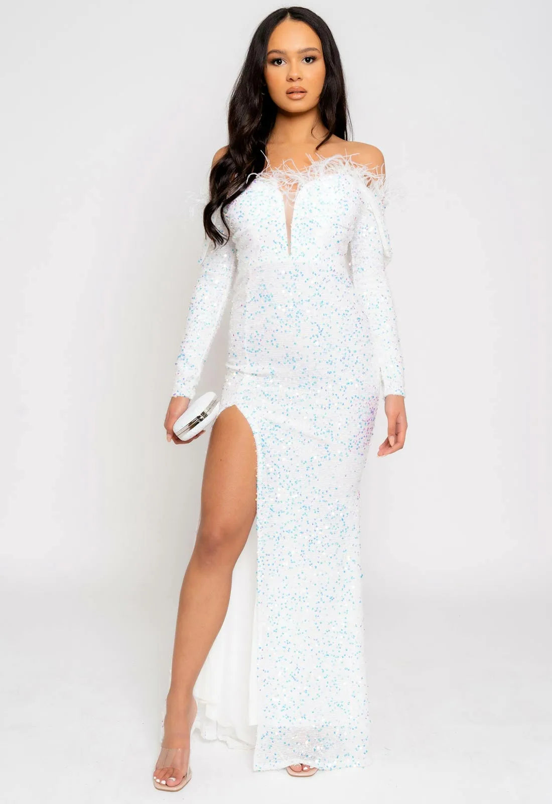 Nazz Collection White Eternity Sequin Maxi Dress-0