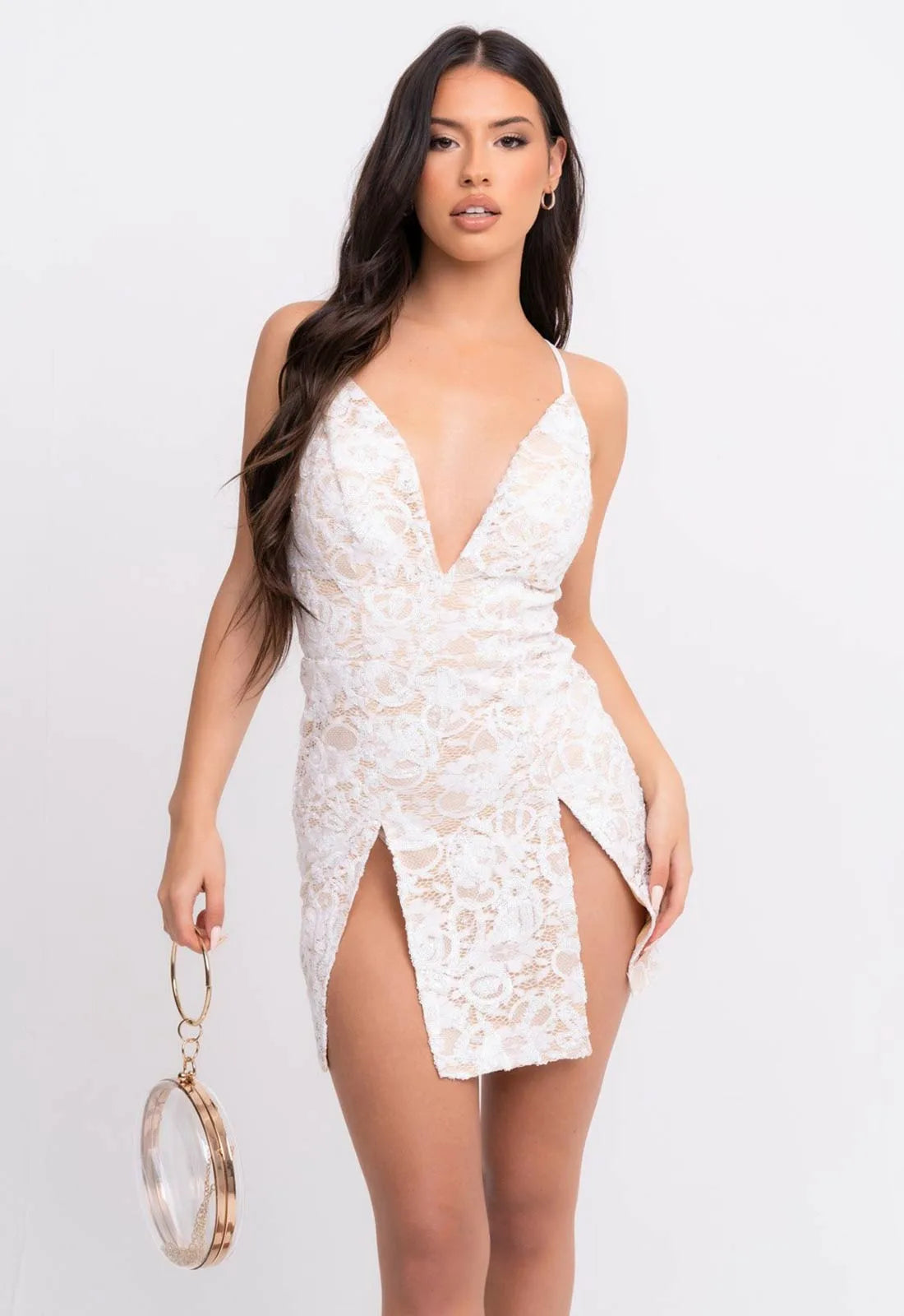 Nazz Collection White Invite Only Lace Mini Dress-106938