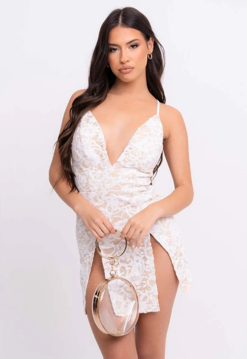 Nazz Collection White Invite Only Lace Mini Dress