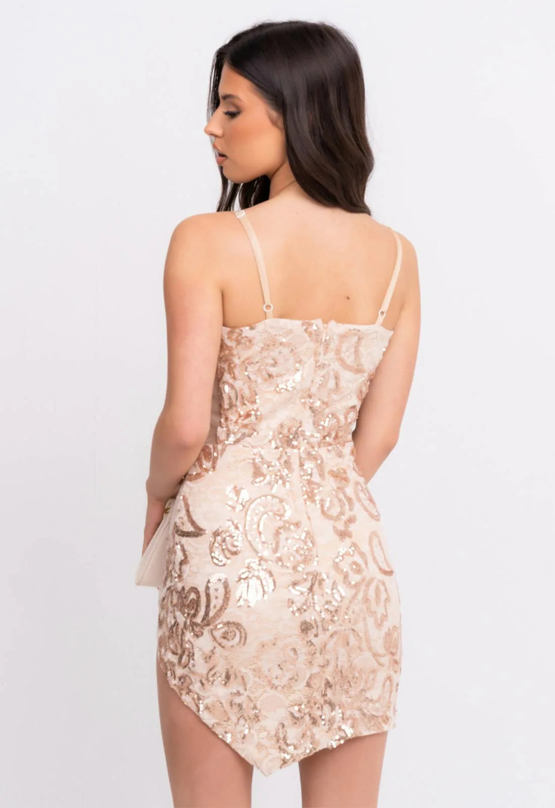 Nazz Collection Rose Gold Cupid Lace Mini Dress-106967