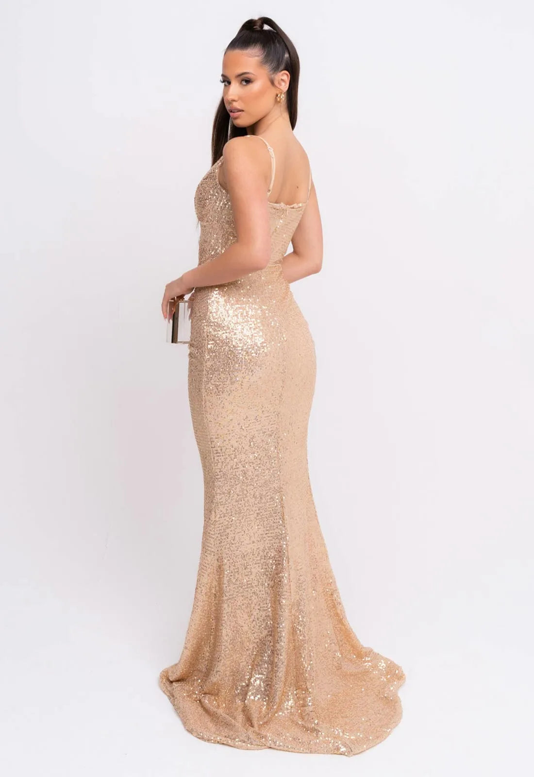 Nazz Collection Gold Majestic Sequin Maxi Dress-107009