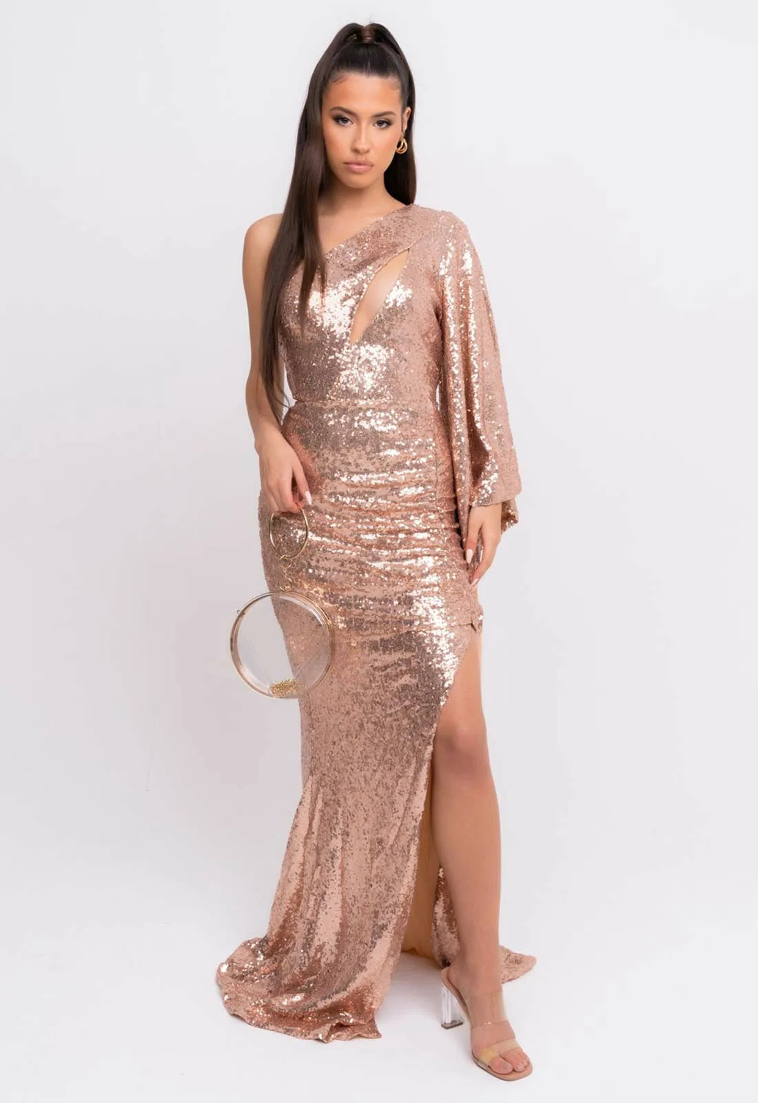 Nazz Collection Rose Gold Halo Sequin Maxi Dress-0