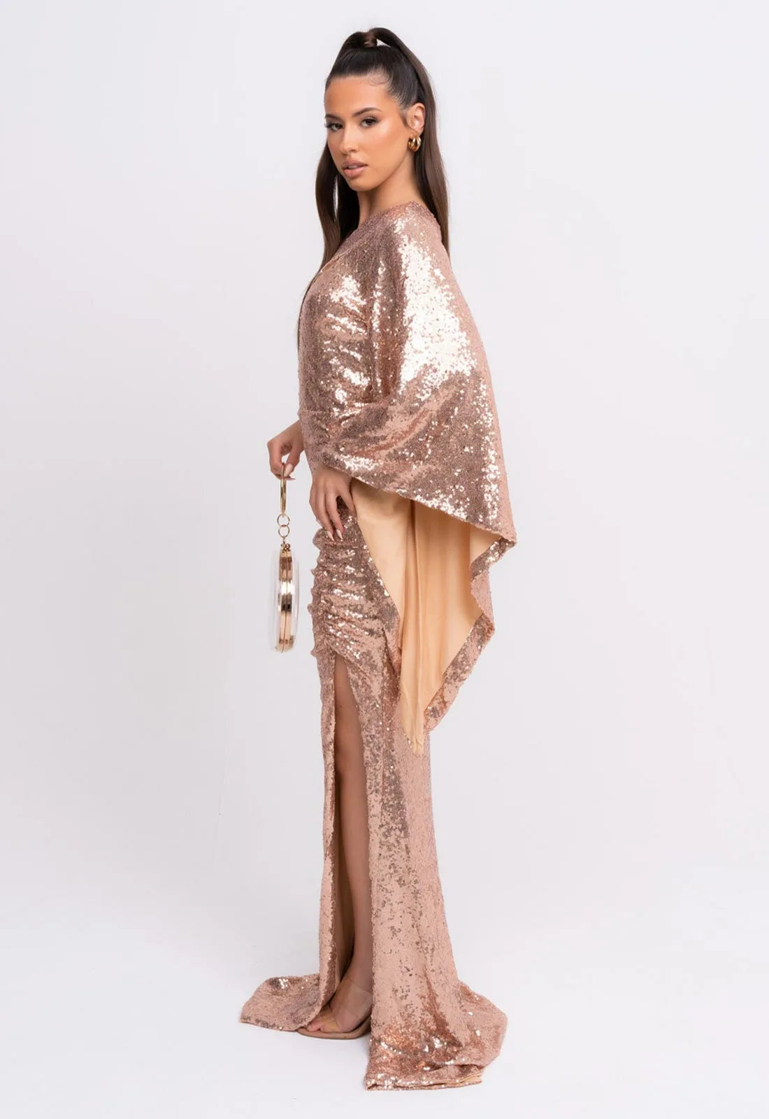 Nazz Collection Rose Gold Halo Sequin Maxi Dress-107035