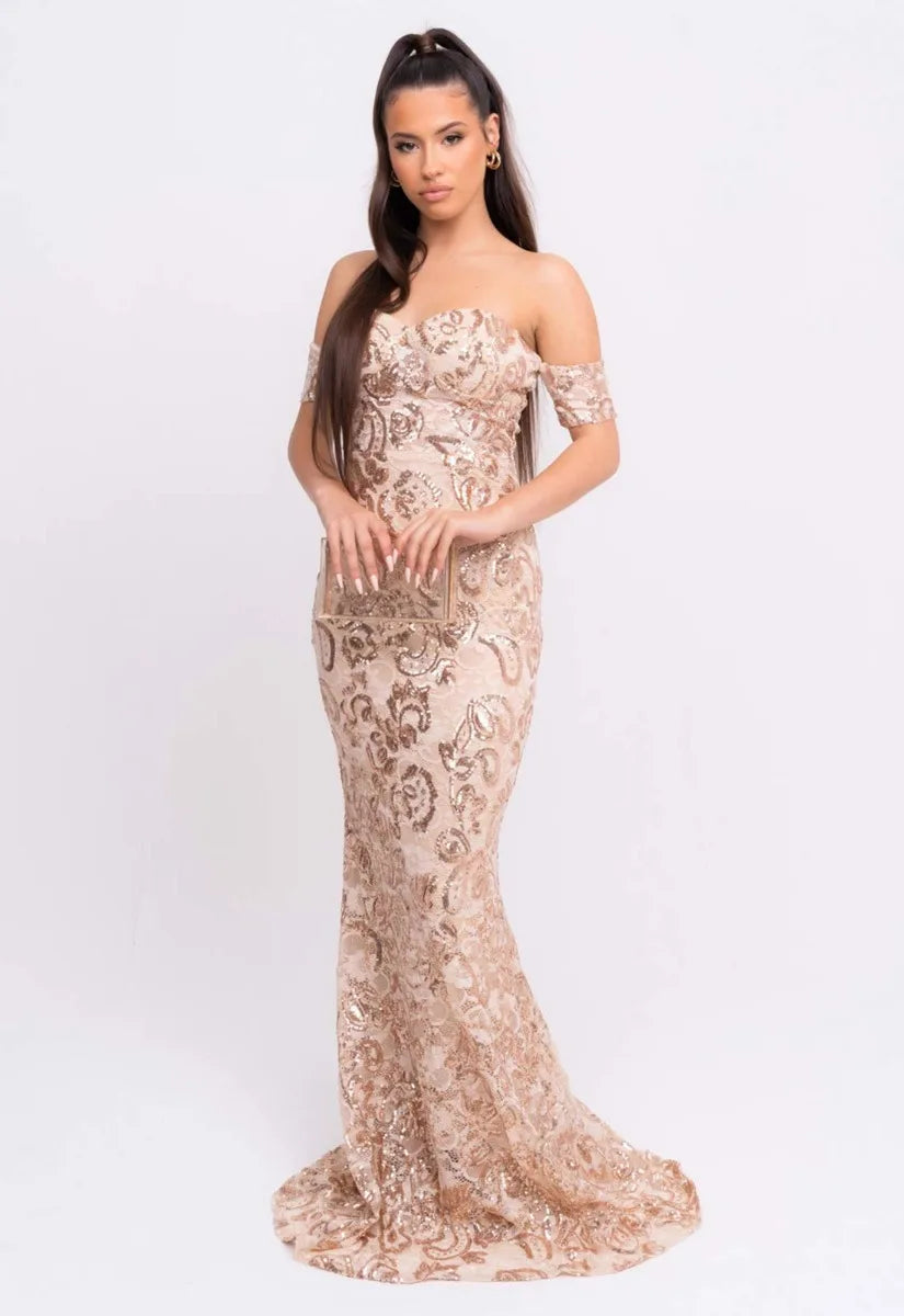 Nazz Collection Rose Gold Daydreamer Lace Maxi Dress
