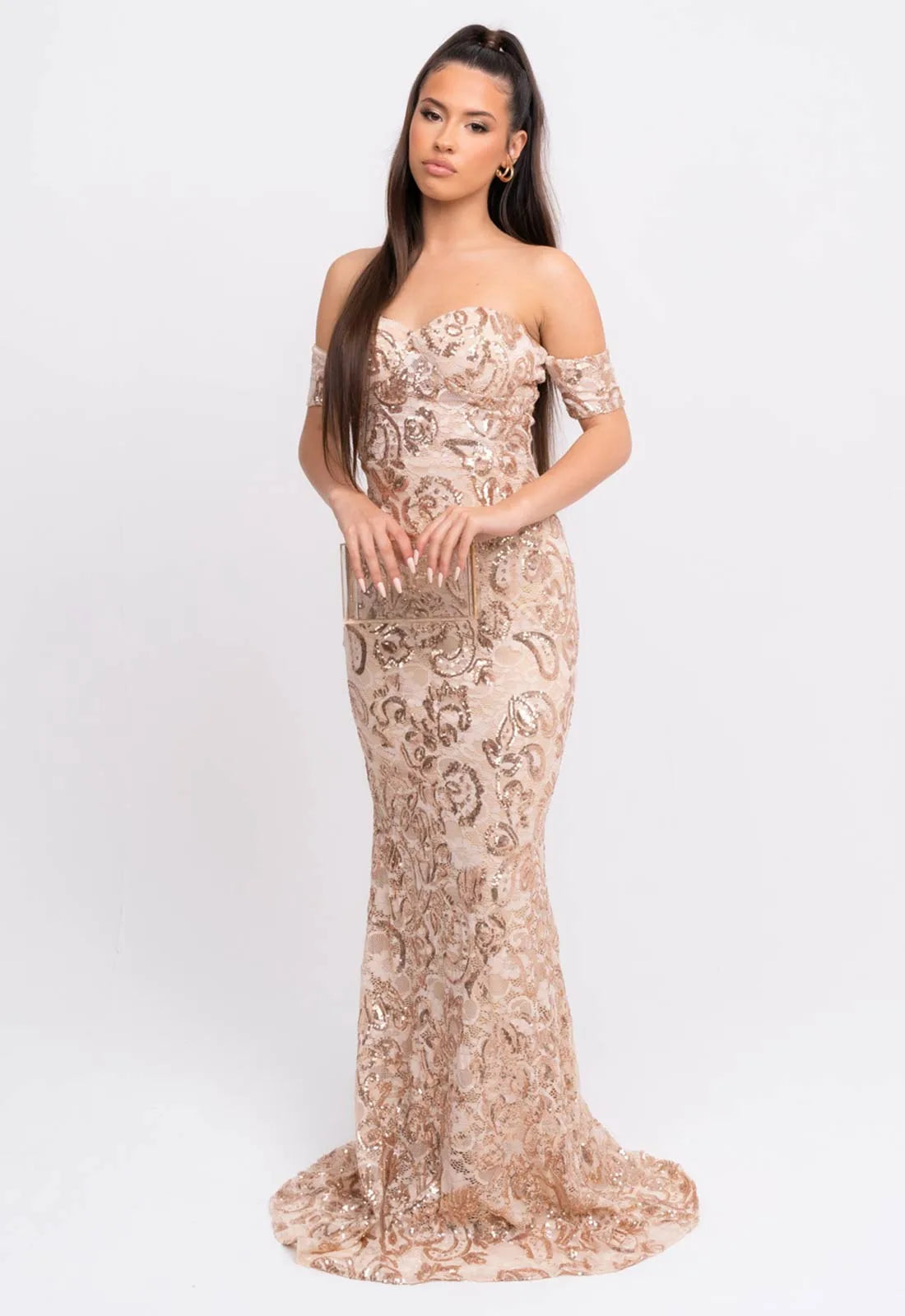 Nazz Collection Rose Gold Daydreamer Lace Maxi Dress-107056