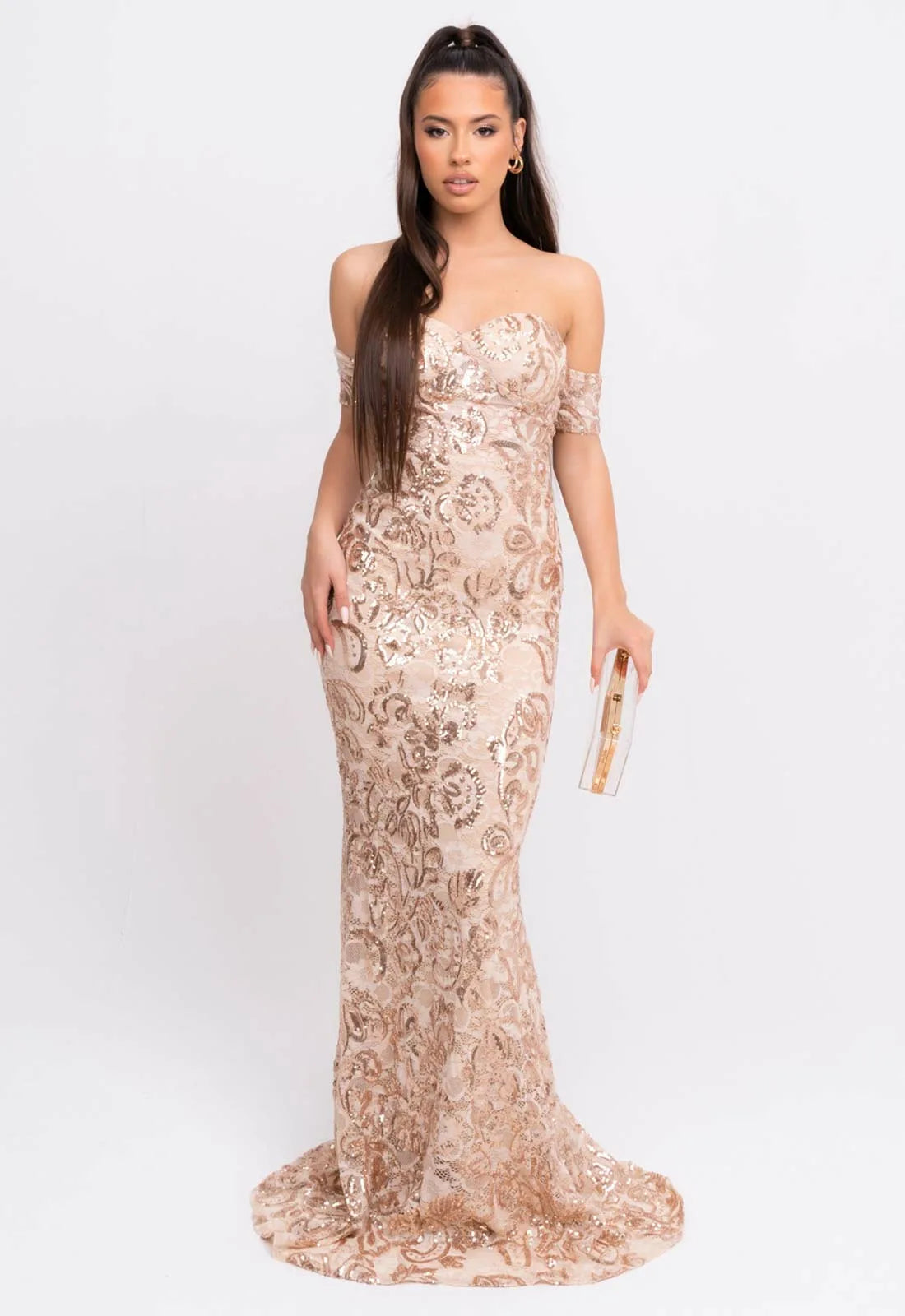 Nazz Collection Rose Gold Daydreamer Lace Maxi Dress-107055