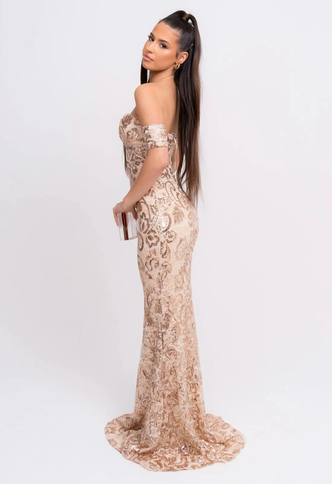 Nazz Collection Rose Gold Daydreamer Lace Maxi Dress-107057