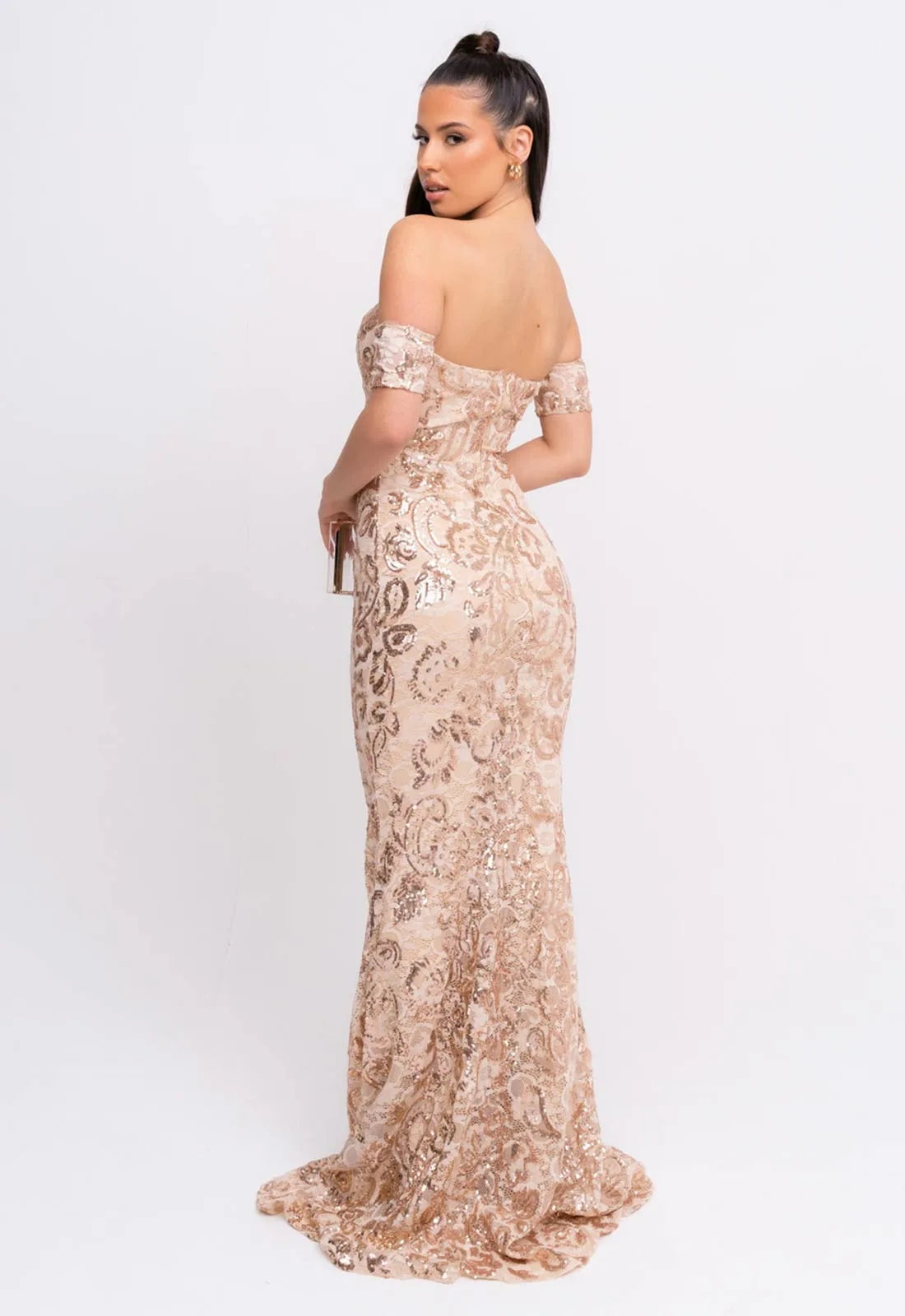 Nazz Collection Rose Gold Daydreamer Lace Maxi Dress-107054