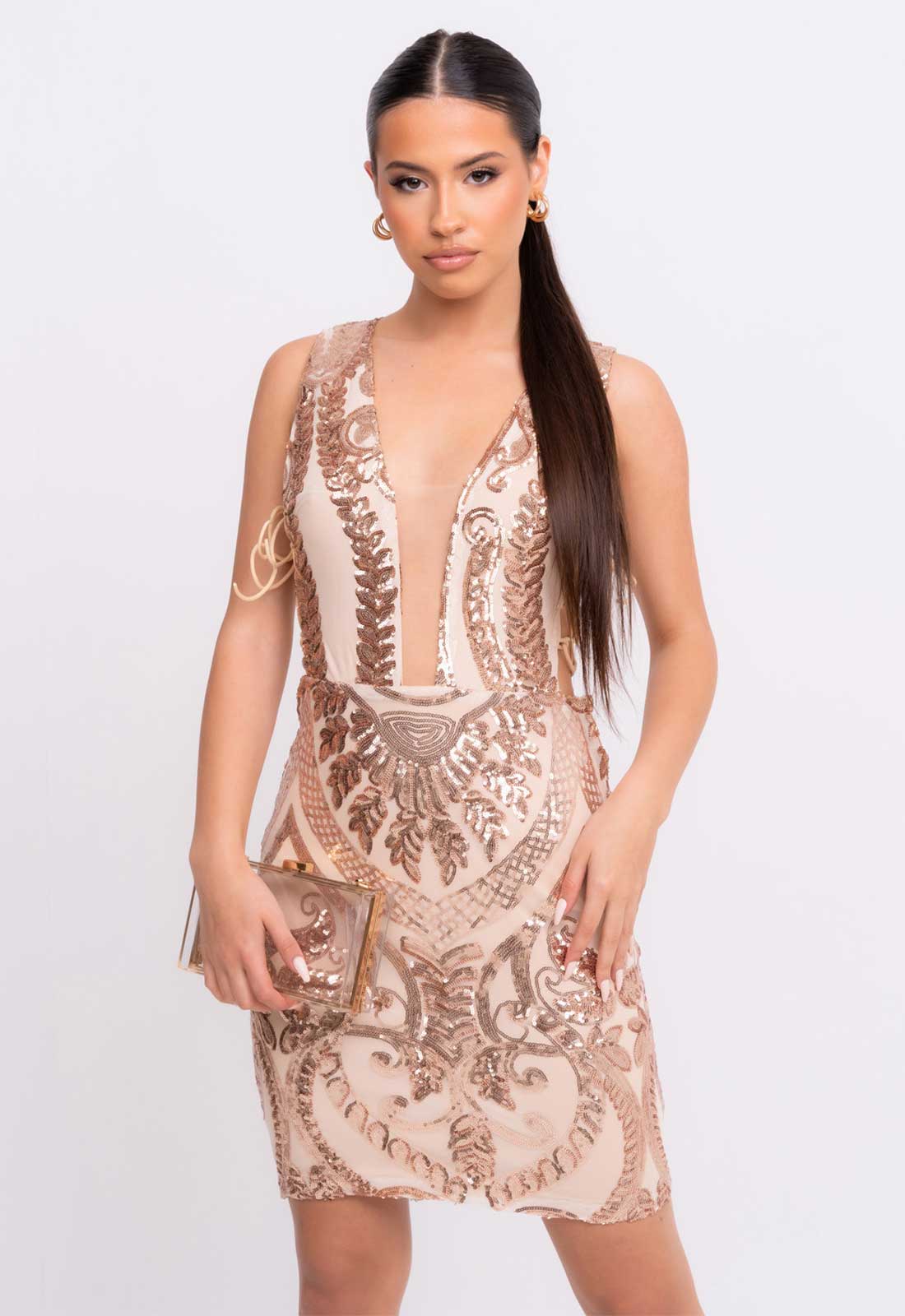 Nazz Collection Rose Gold Forever Sequin Mini Dress-107115