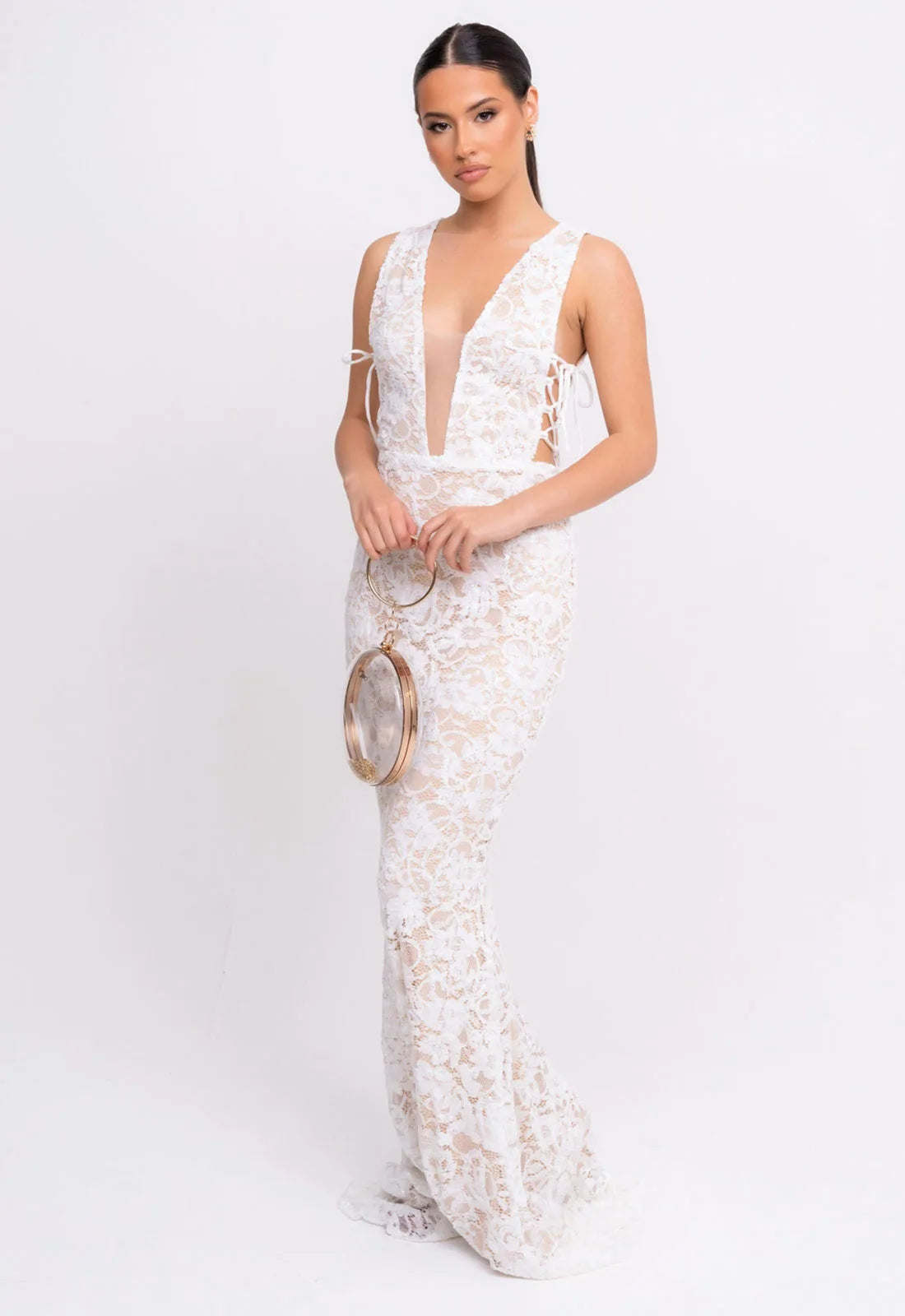 Nazz Collection White Flora Lace Maxi Dress-0