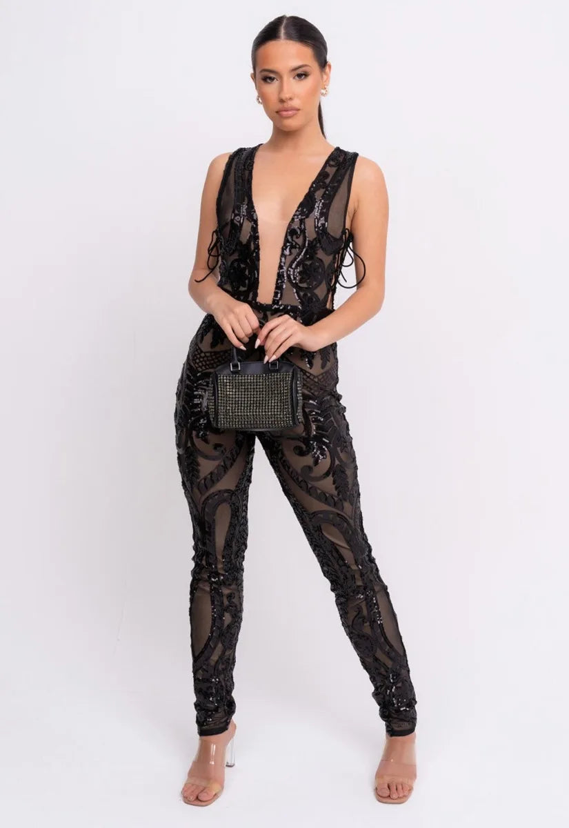 Nazz Collection Black Epic Sequin Jumpsuit