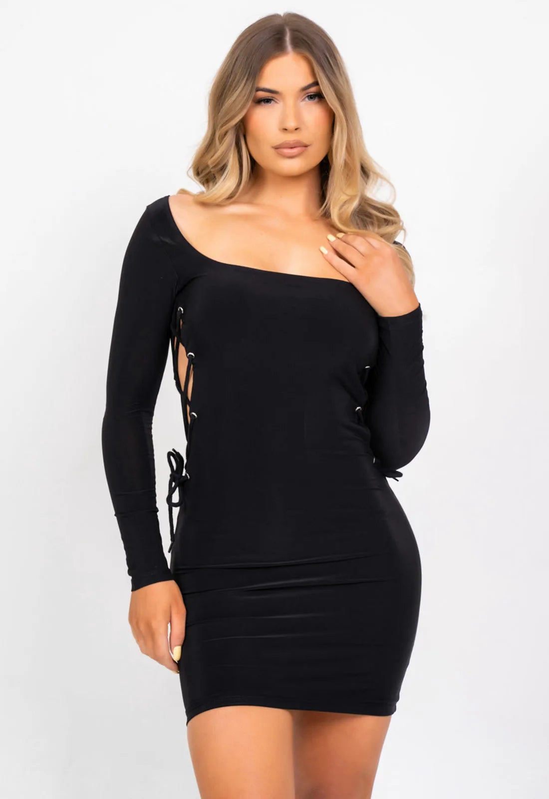 Nazz Collection Black Tie Me Down Mini Dress-101381