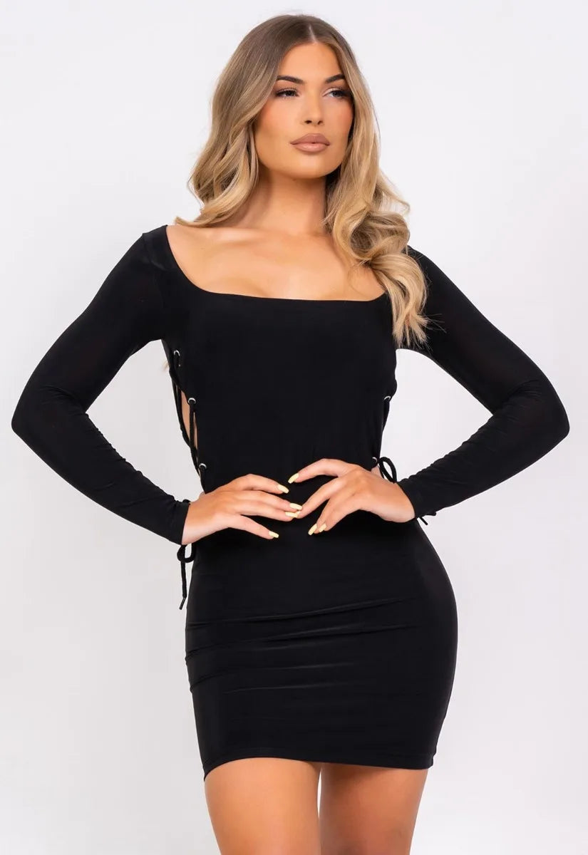 Nazz Collection Black Tie Me Down Mini Dress