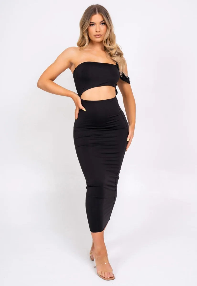 Nazz Collection Black Chantelle Midi Dress