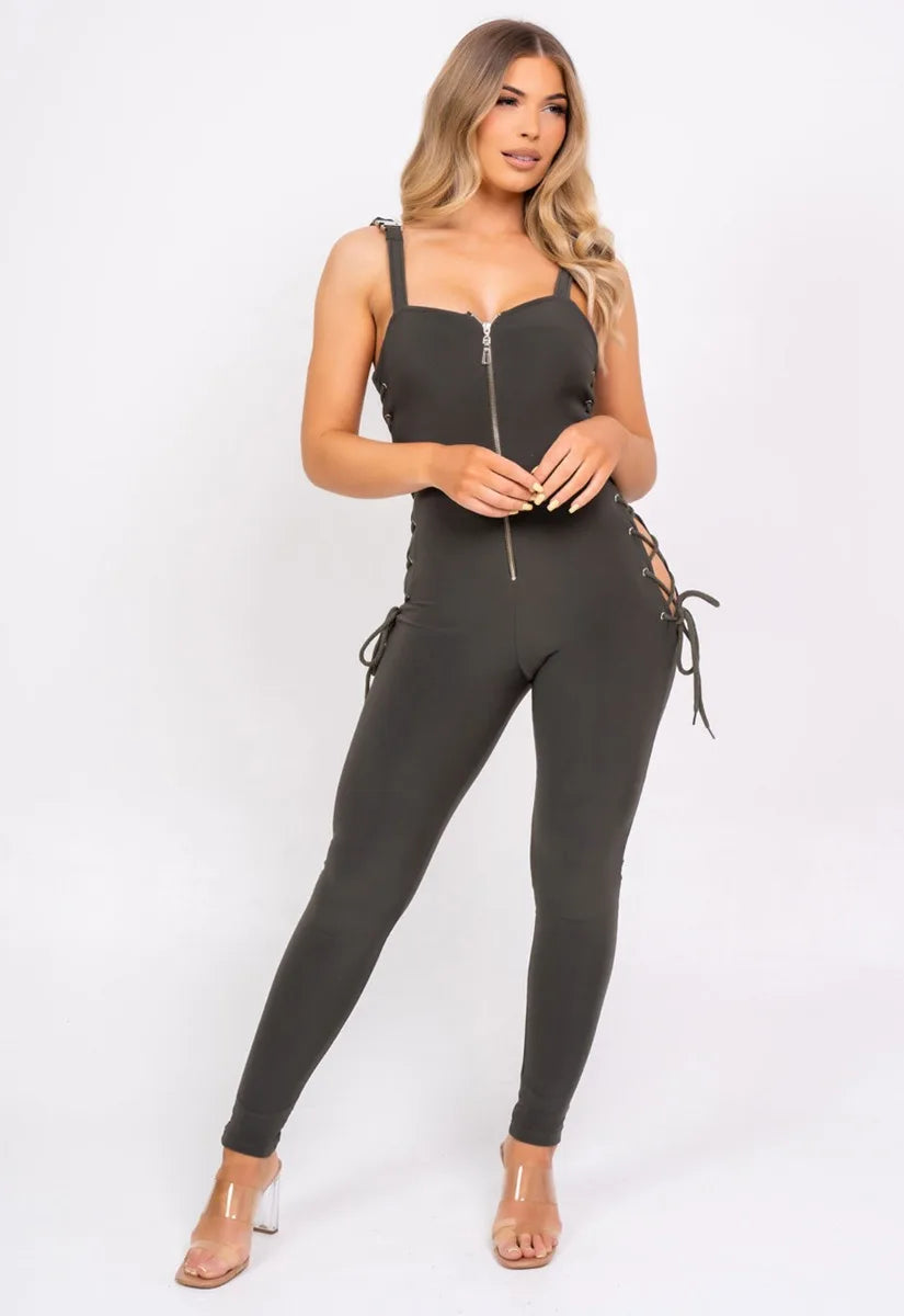 Nazz Collection Khaki Snatched Jumpsuit