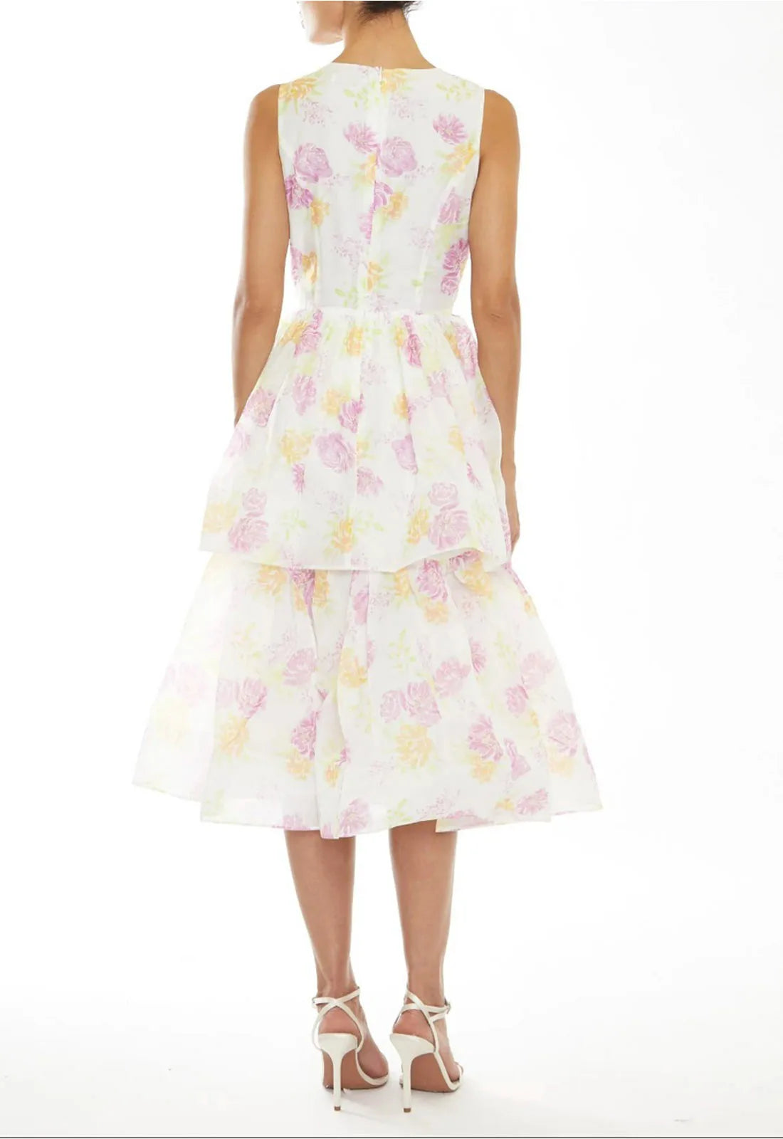 True Decadence Quinn Bright-Pastel Floral Sleeveless Tiered Midi-Dress