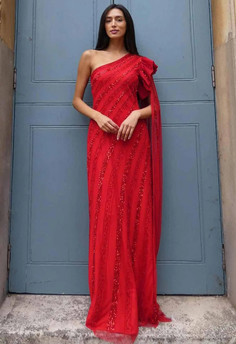 Raishma Couture Red Blosoom Maxi Dress