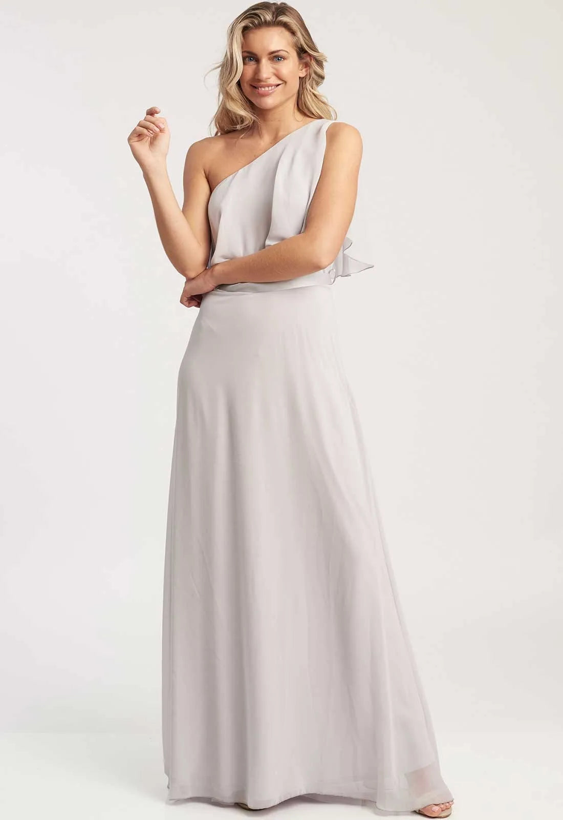 Revie London Grey Anastasia One Shoulder Maxi Dress