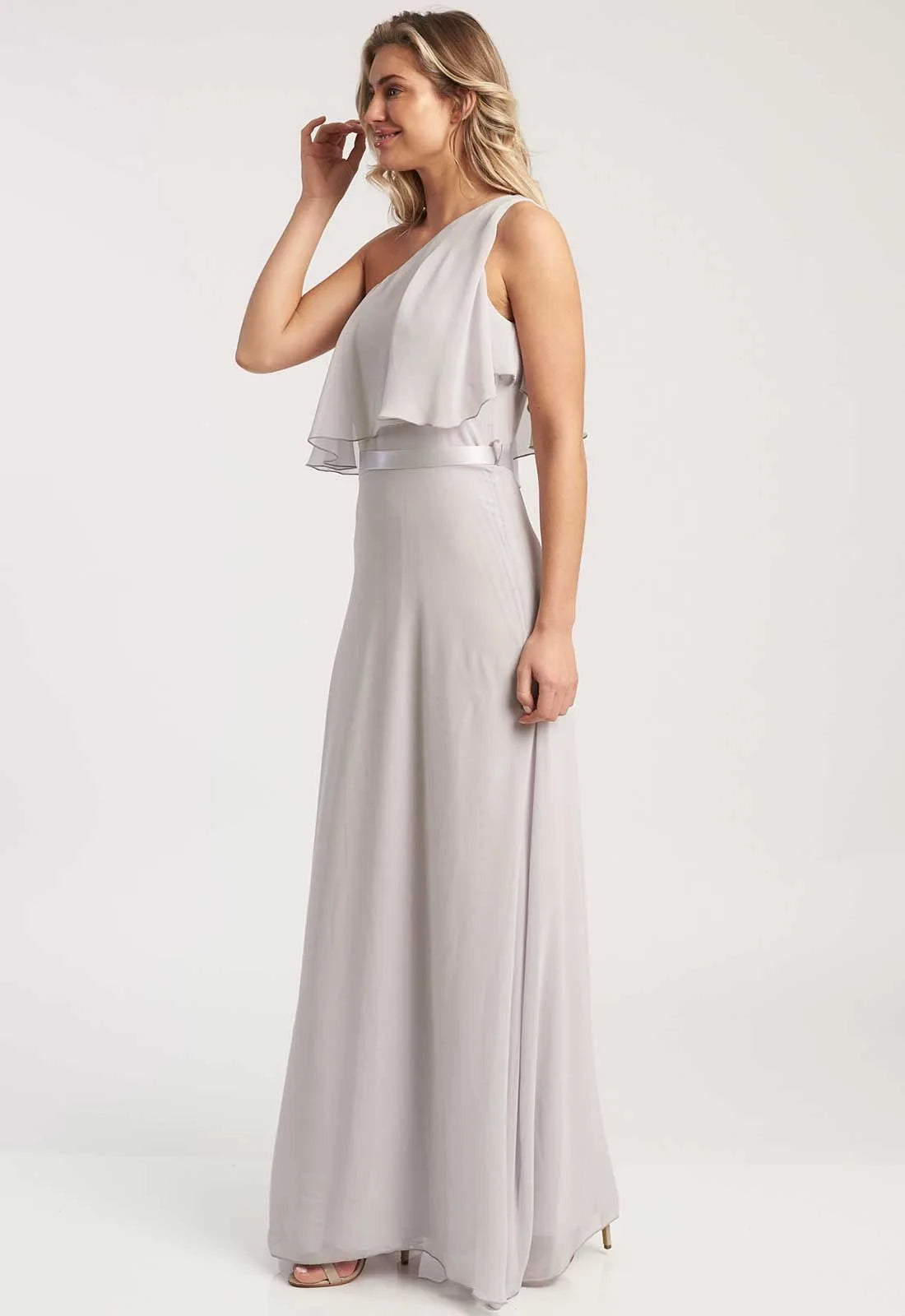 Revie London Grey Anastasia One Shoulder Maxi Dress-42495
