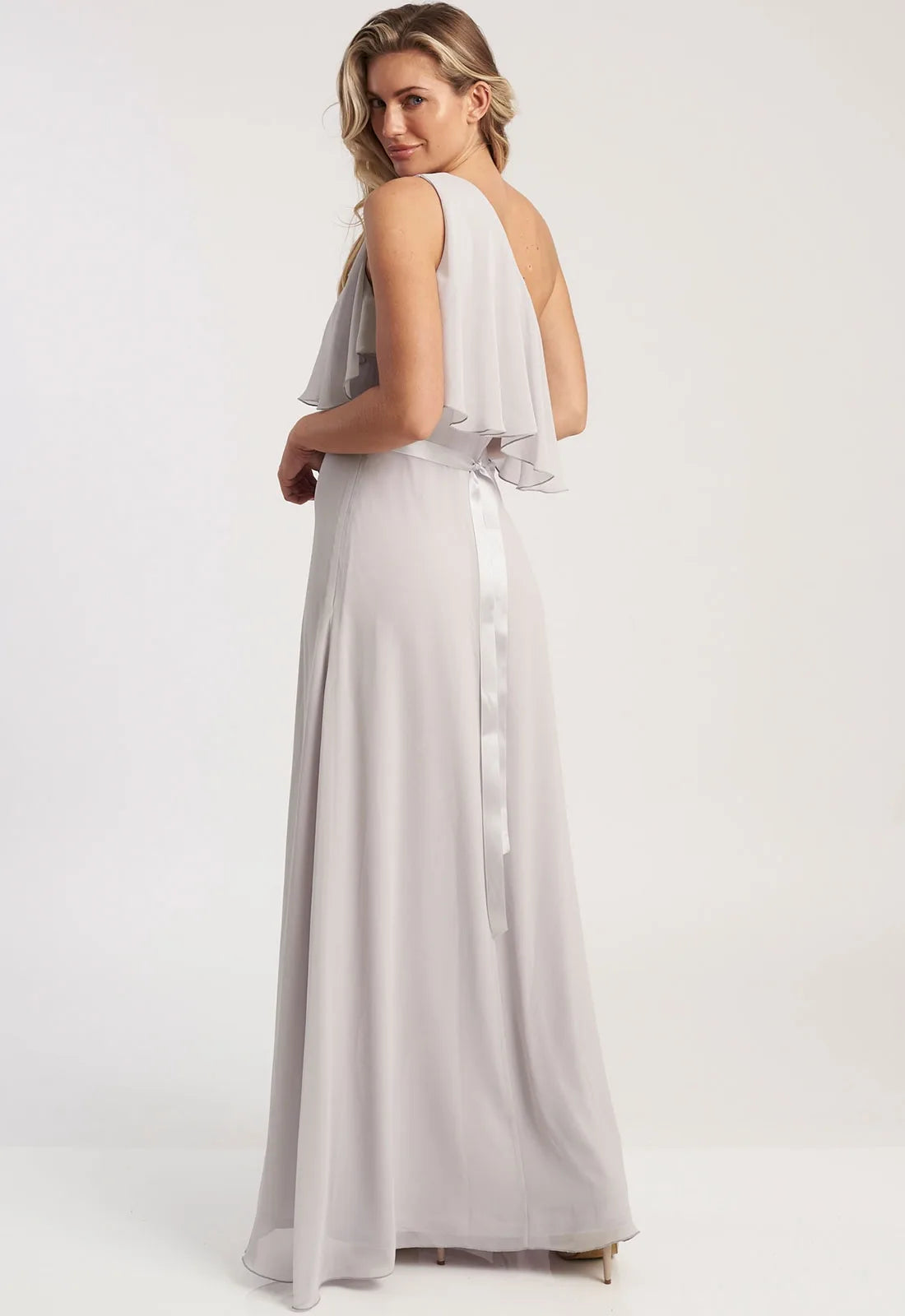 Revie London Grey Anastasia One Shoulder Maxi Dress-42496