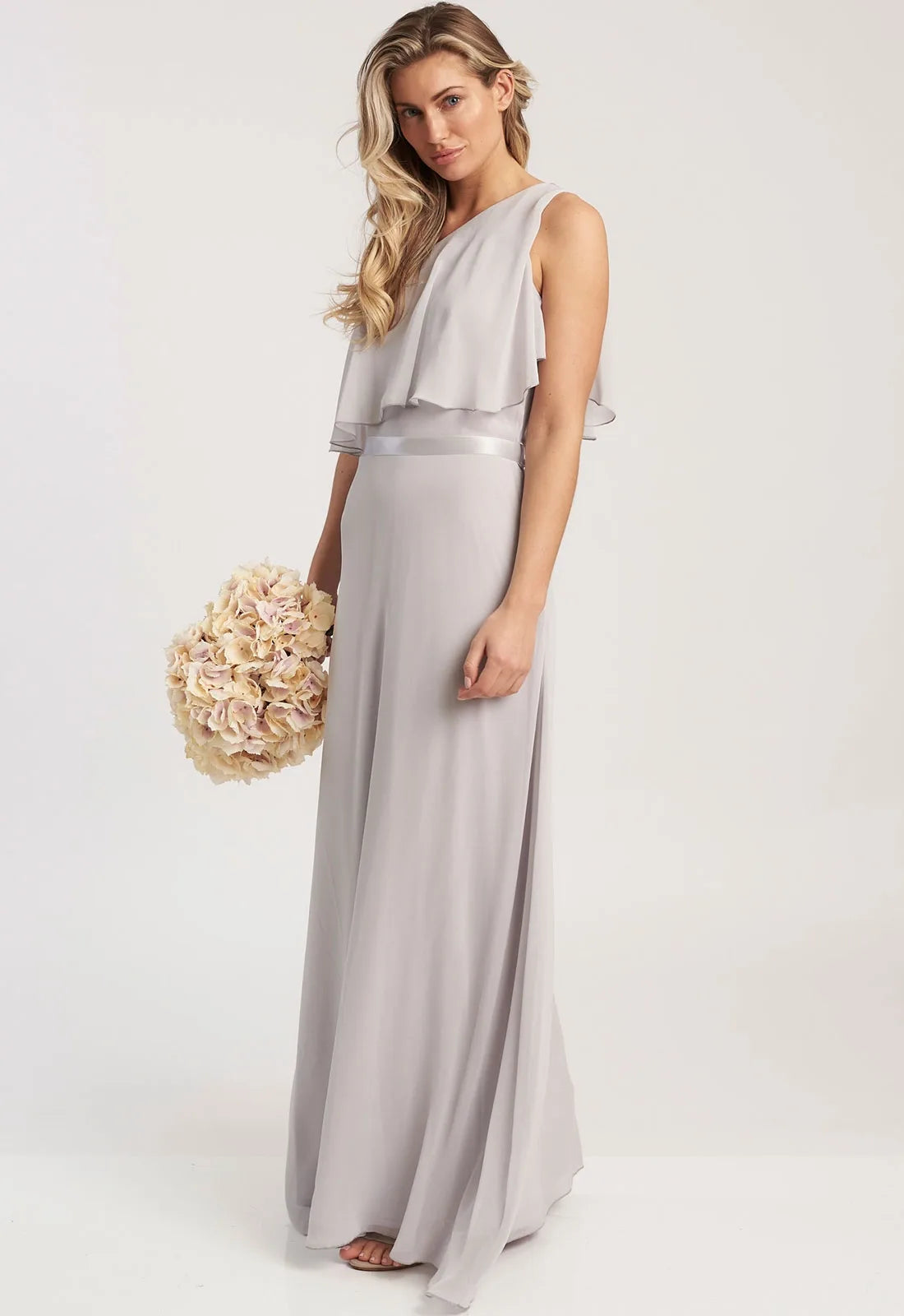 Revie London Grey Anastasia One Shoulder Maxi Dress-42497
