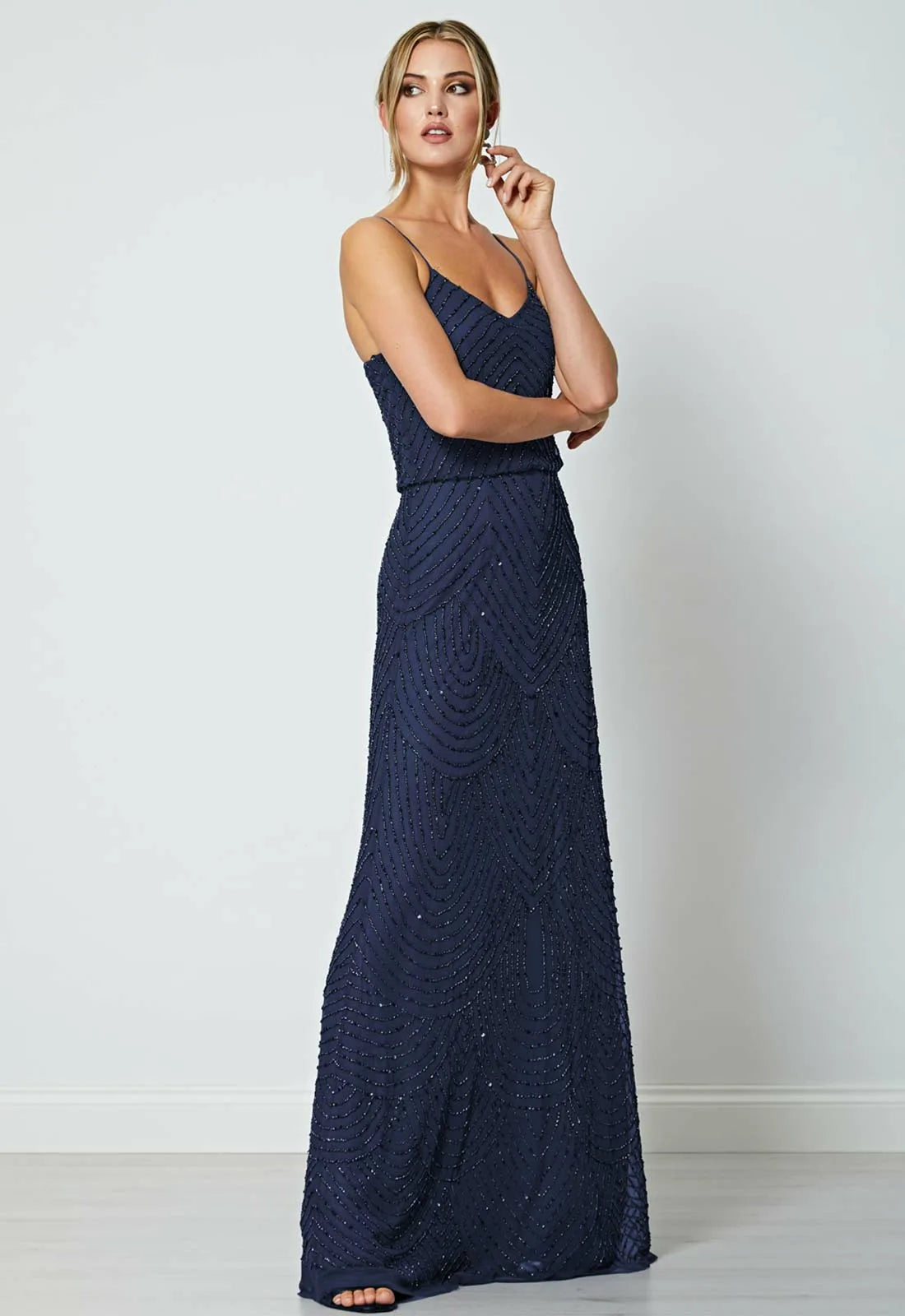 ANGELEYE Navy Poppy Embellished Maxi Dress