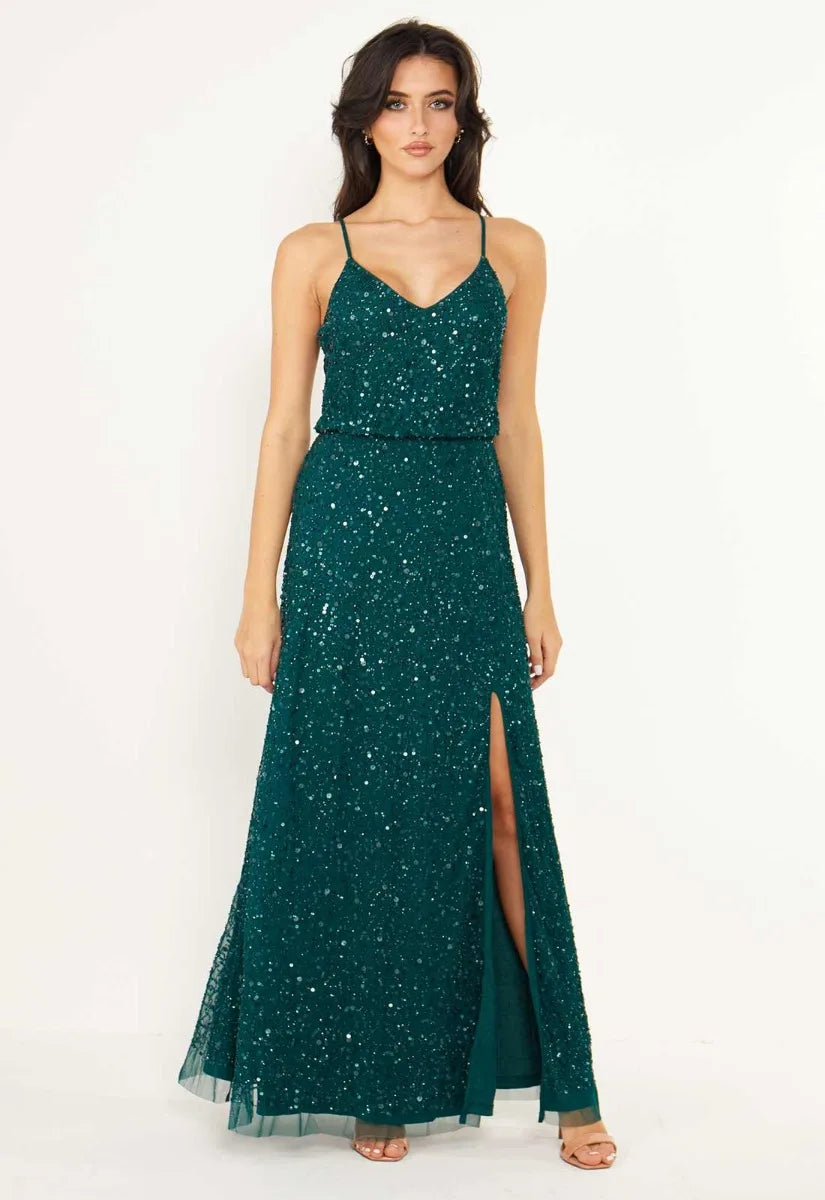 ANGELEYE Emerald Piana Sequin Maxi Dress