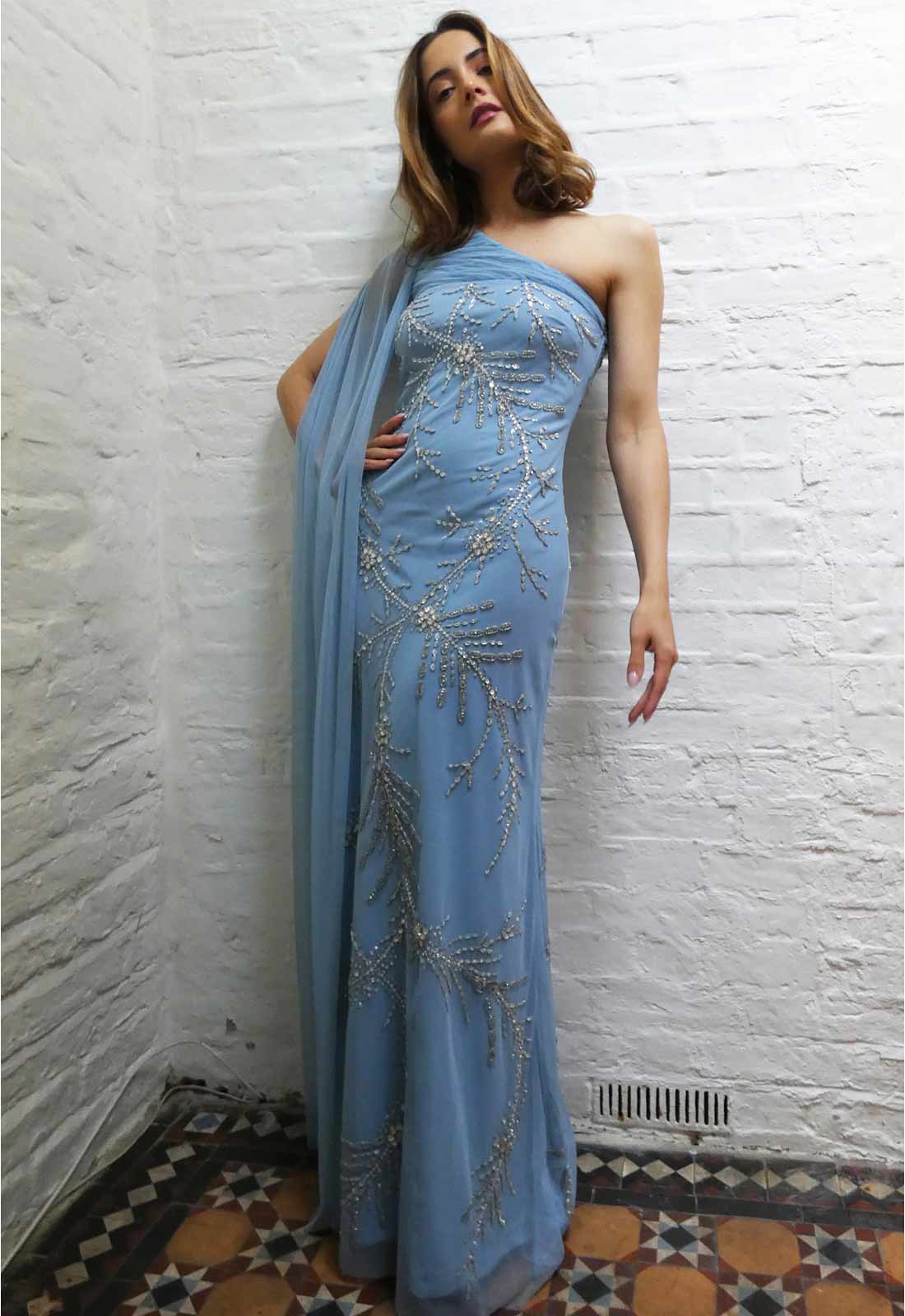 Raishma Couture Blue Sabrina Embellished Maxi Dress-0
