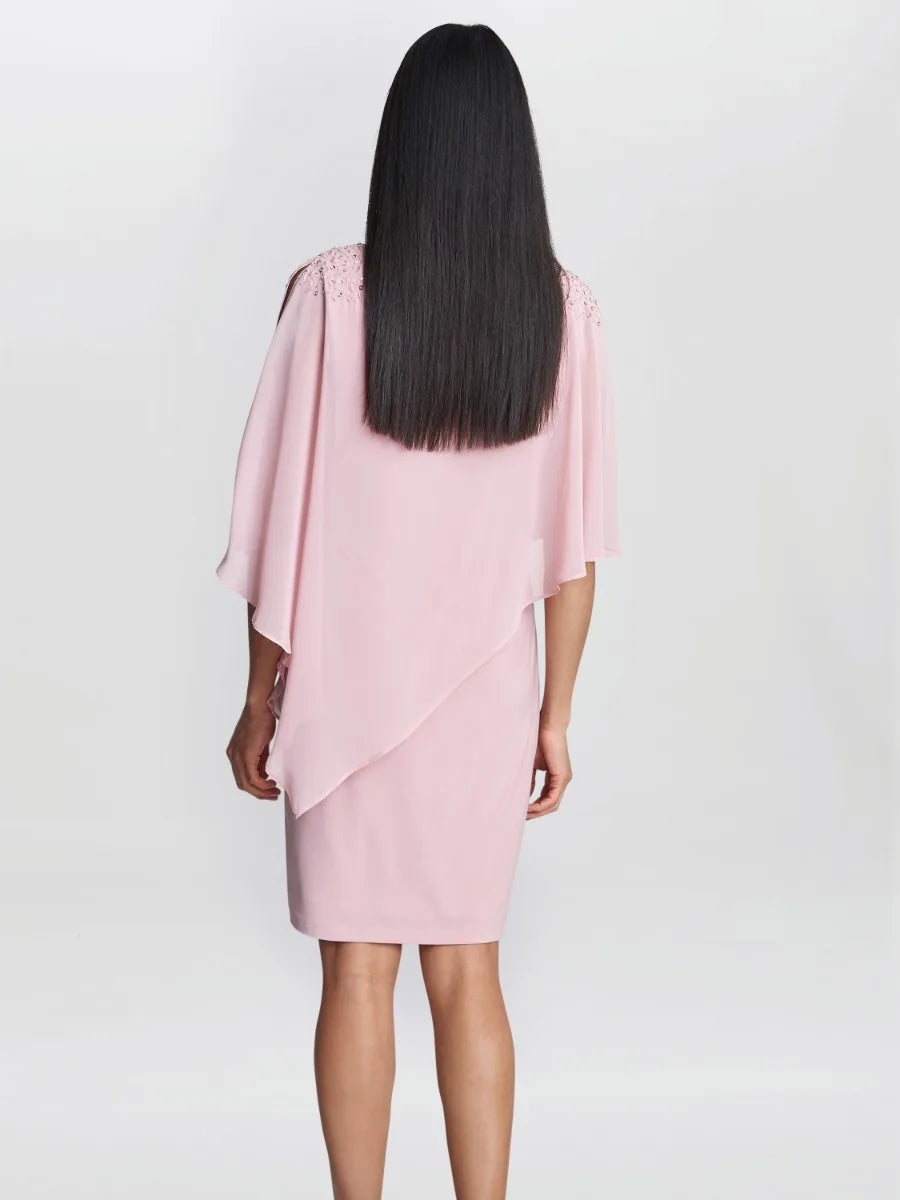 Gina Bacconi Zenna Beaded Shoulder Chiffon Dress