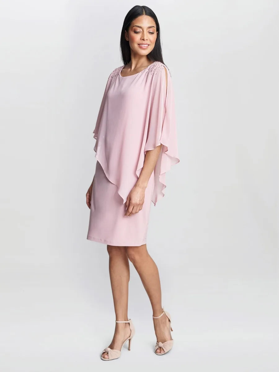 Gina Bacconi Zenna Beaded Shoulder Chiffon Dress