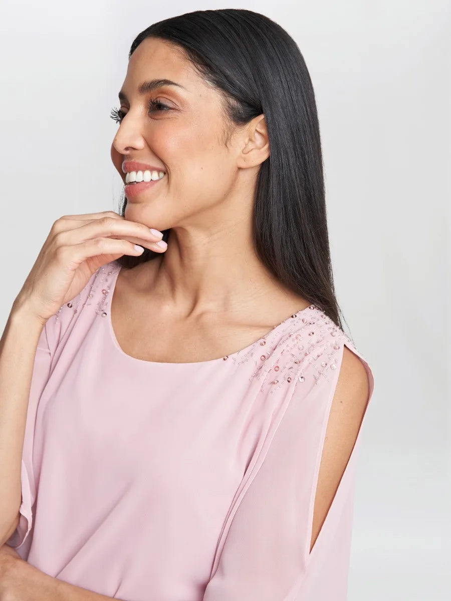 Gina Bacconi Zenna Beaded Shoulder Chiffon Dress