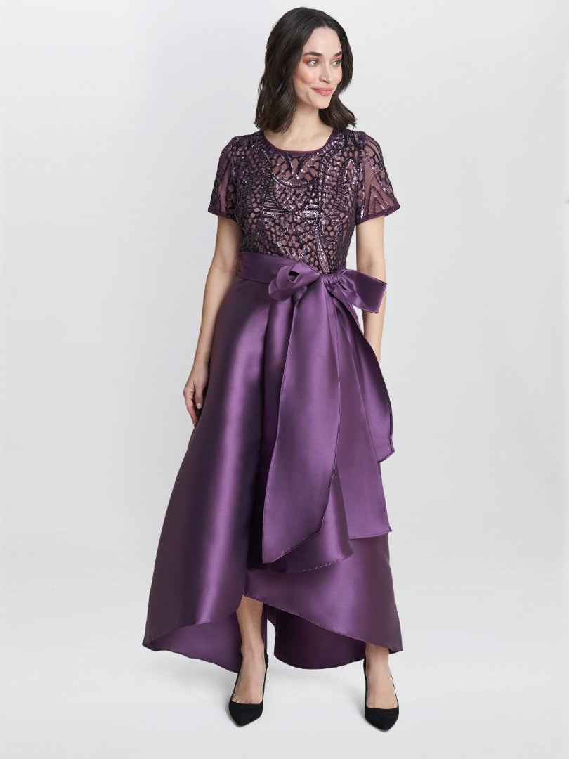 Gina Bacconi Noemi Embroidered High Low Maxi Dress