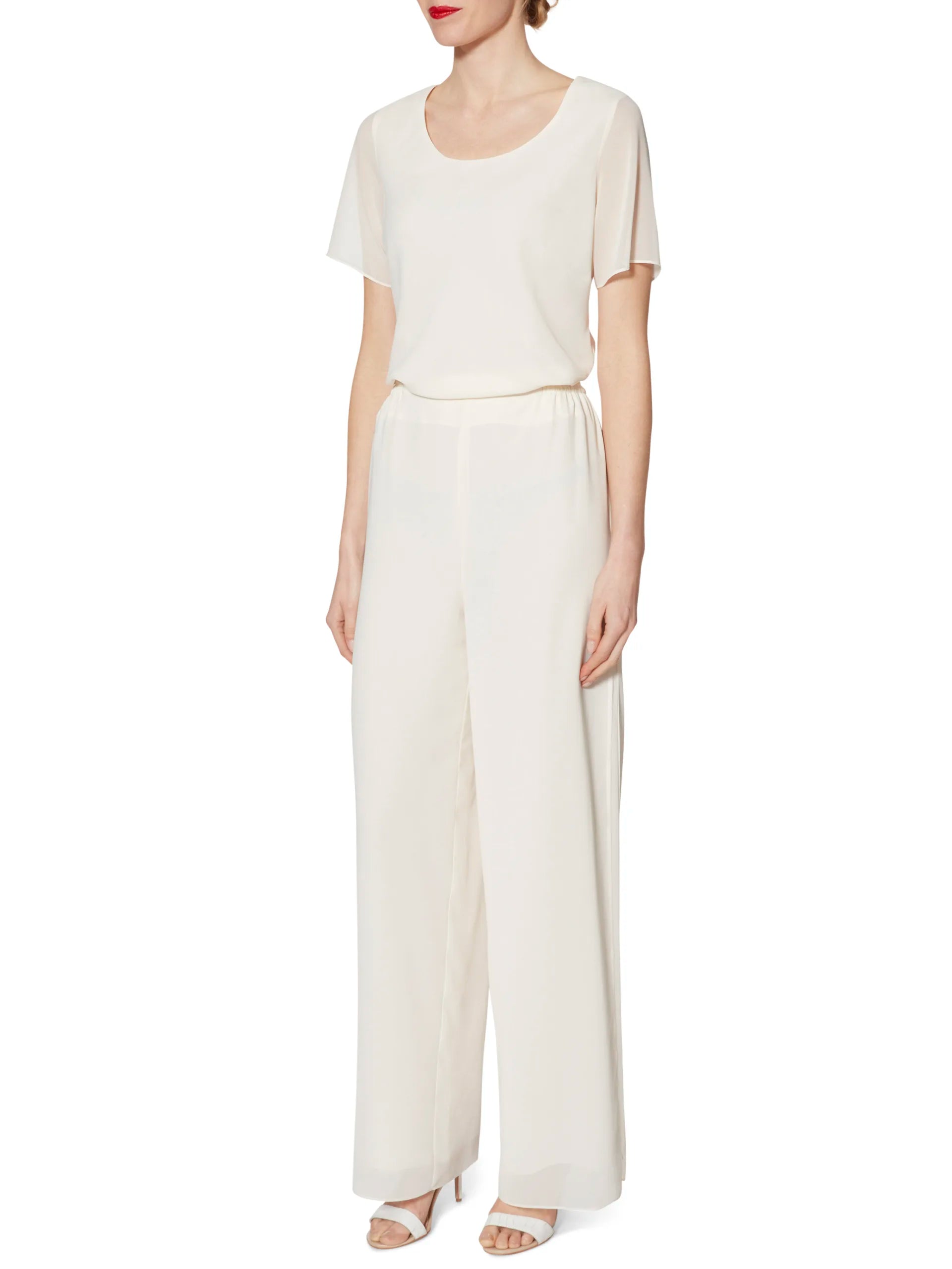 Gina Bacconi Chalk White Triple Layer Chiffon Top