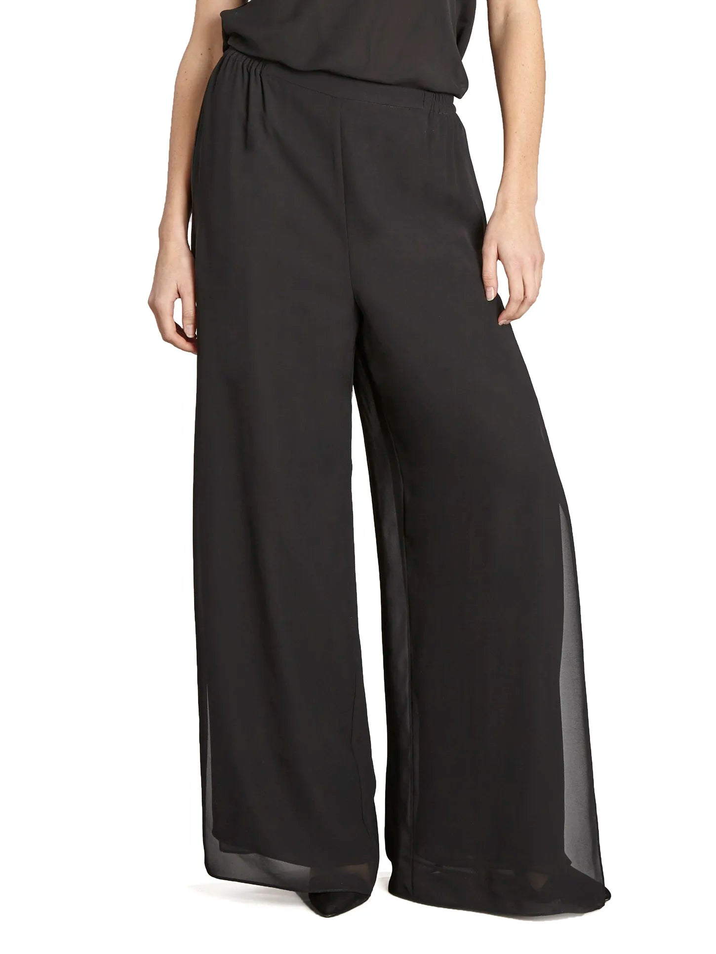 Gina Bacconi Black Chiffon Layered Trouser With Slits