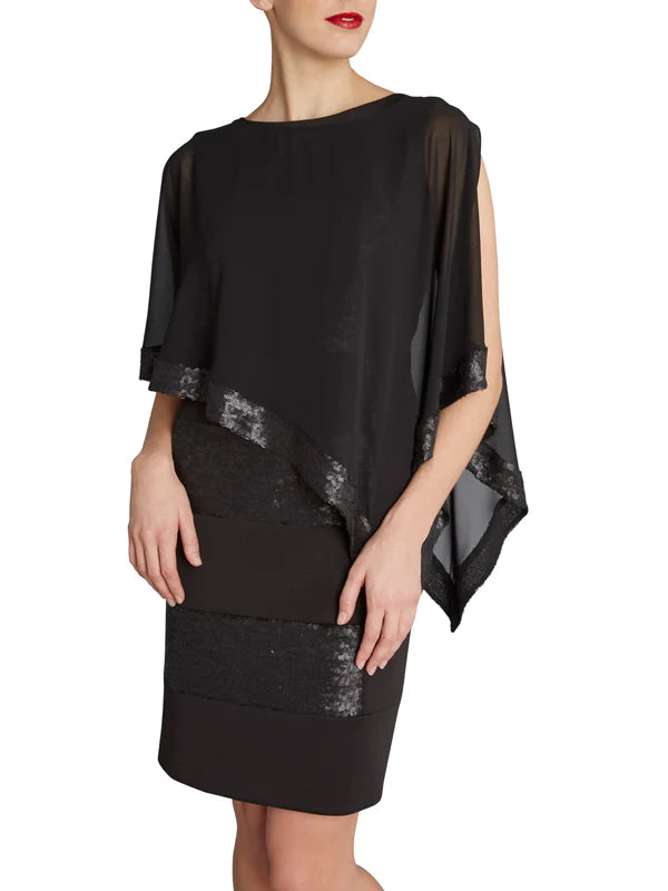 Gina Bacconi Black Chiffon Cape with Sequin Edge