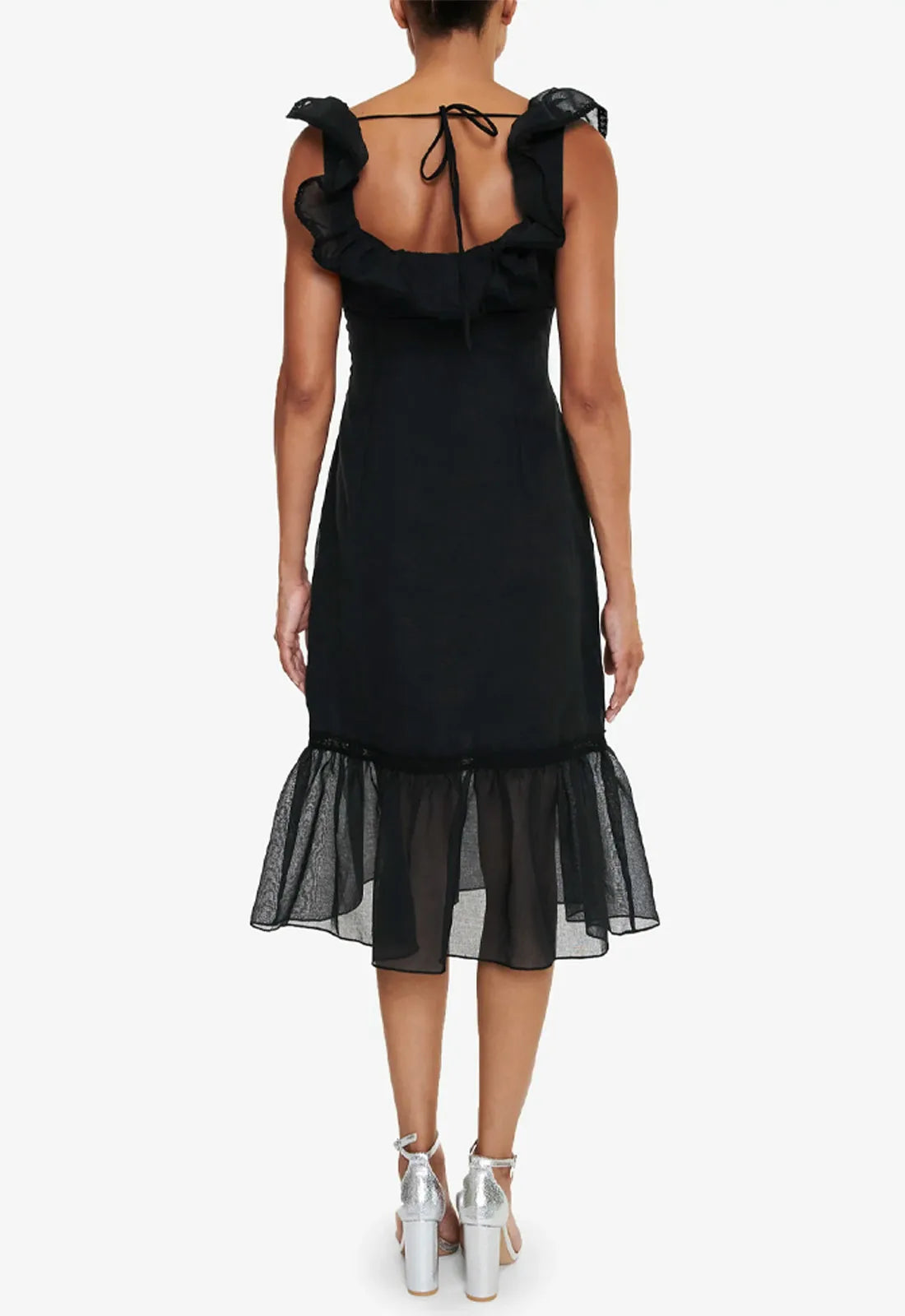True Decadence Black Linen Midi Dress -114981