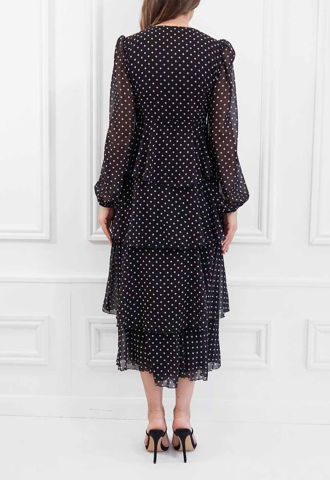 Honor Gold Black Serena Polka Dot Midi Dress-112680