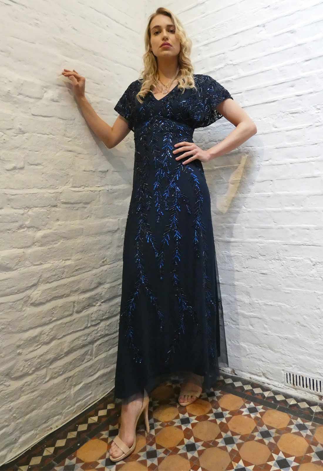 Raishma Couture Navy Serenity Embellished Maxi Dress-112662